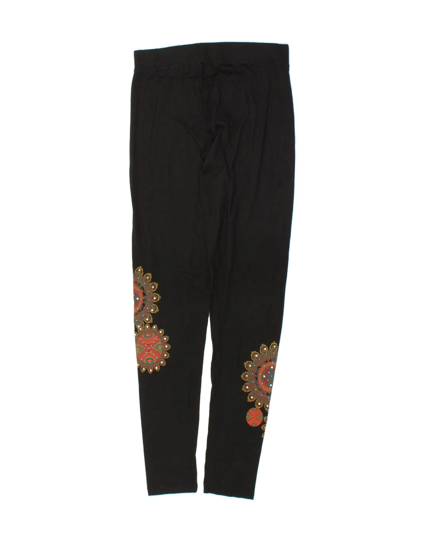 DESIGUAL Womens Graphic Leggings UK 14 Large  Black Floral Cotton - Image 2