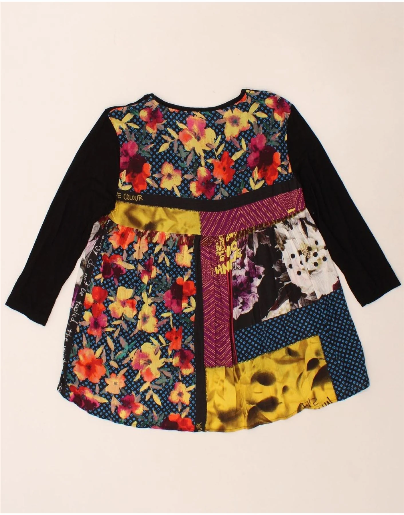 DESIGUAL Womens Graphic Top 3/4 Sleeve UK 10 Small Multicoloured Floral - Image 2