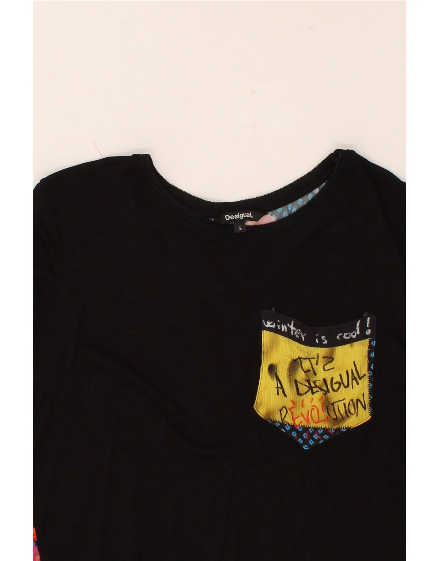 DESIGUAL Womens Graphic Top 3/4 Sleeve UK 10 Small Multicoloured Floral - Image 3