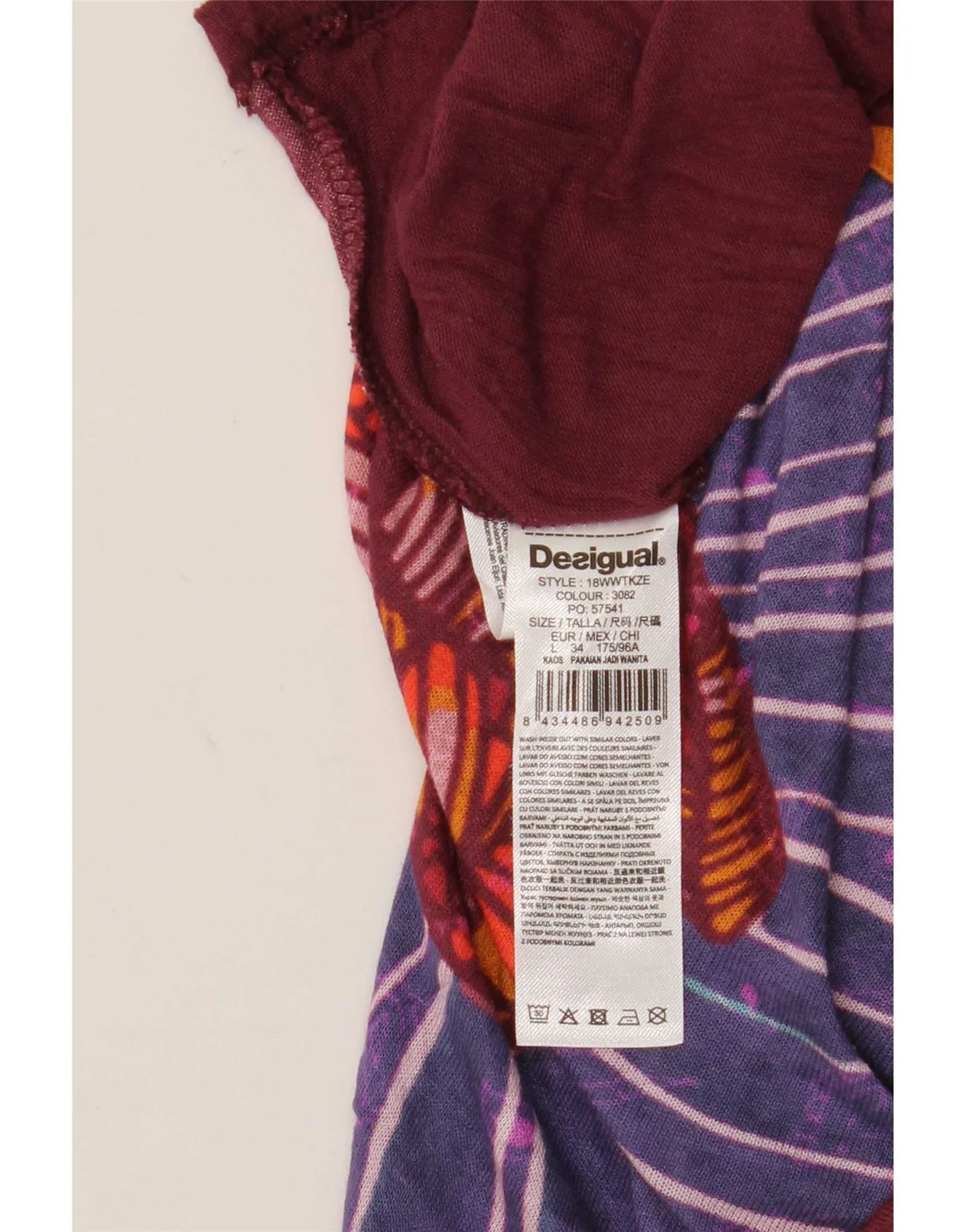 Desigual Womens Graphic Top 3/4 Sleeve UK 14 Large Burgundy Bohemian - Image 4