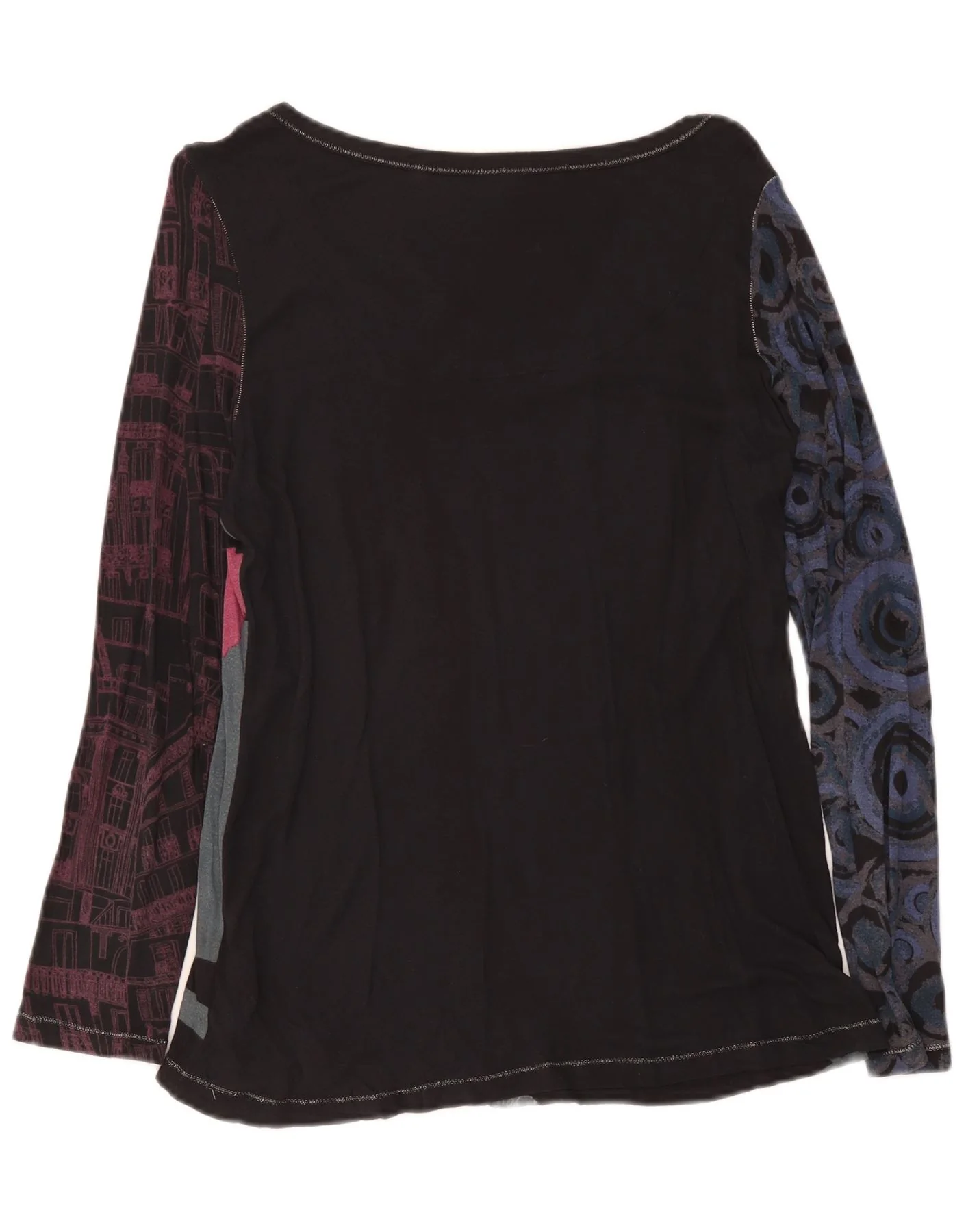 Desigual Womens Graphic Top Long Sleeve UK 14 Medium Black Floral Viscose - Image 2