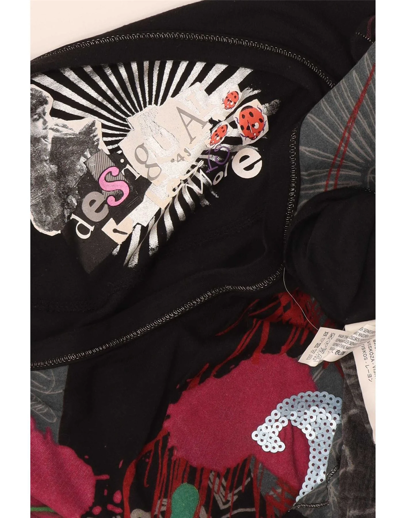 Desigual Womens Graphic Top Long Sleeve UK 14 Medium Black Floral Viscose - Image 4
