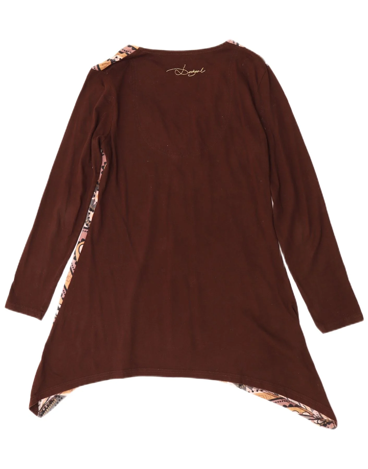 Desigual Womens Long Sleeve Asymmetric Tunic Top UK 14 Large Brown Floral - Image 2