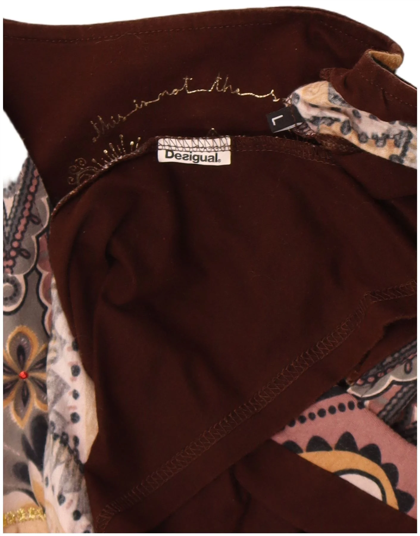 Desigual Womens Long Sleeve Asymmetric Tunic Top UK 14 Large Brown Floral - Image 3