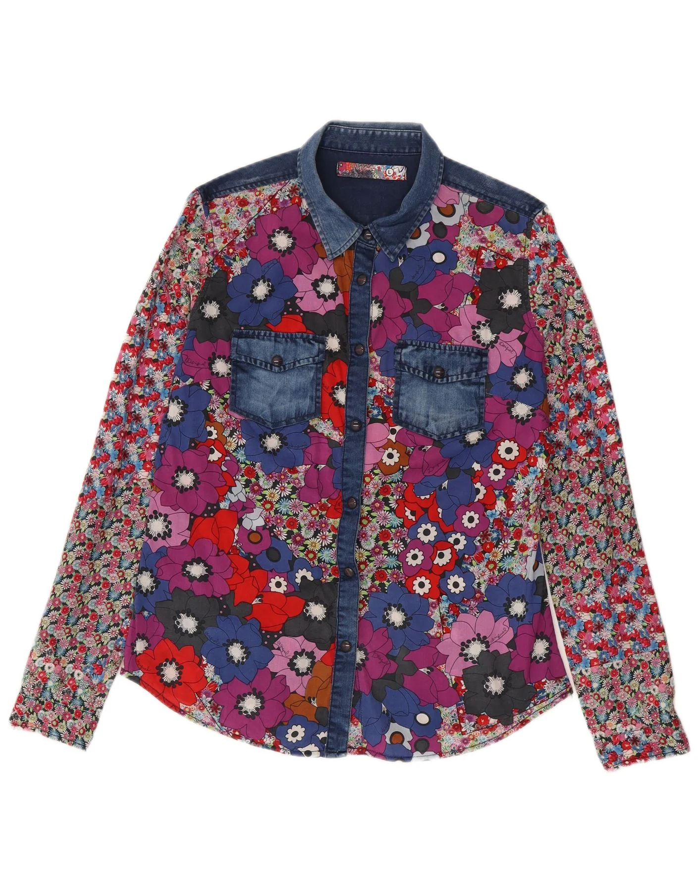 Desigual Womens Long Sleeve Shirt UK 16 Large Multicoloured Floral Bohemian