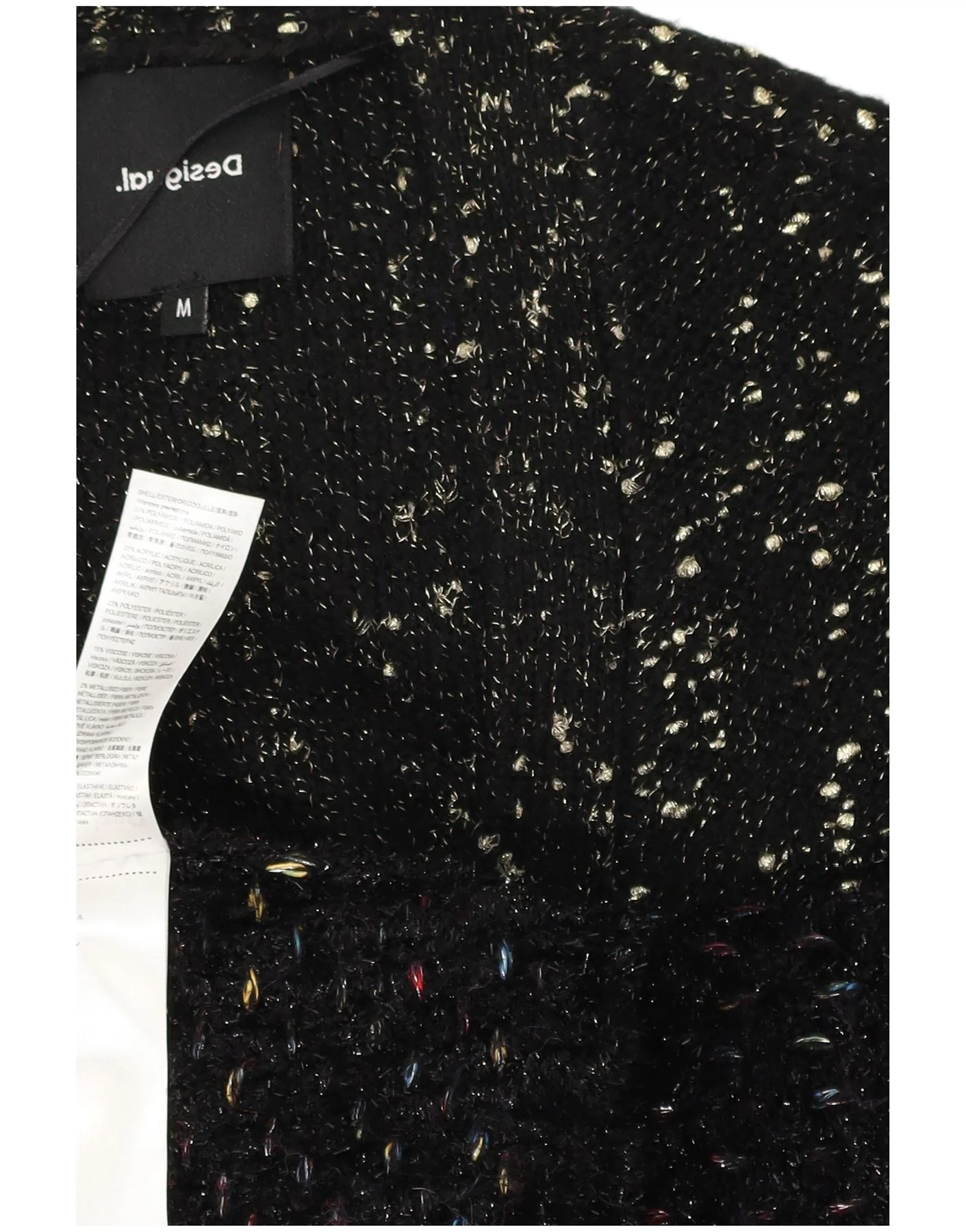 Desigual Womens Longline Cardigan Sweater UK 14 Medium Black Flecked - Image 3