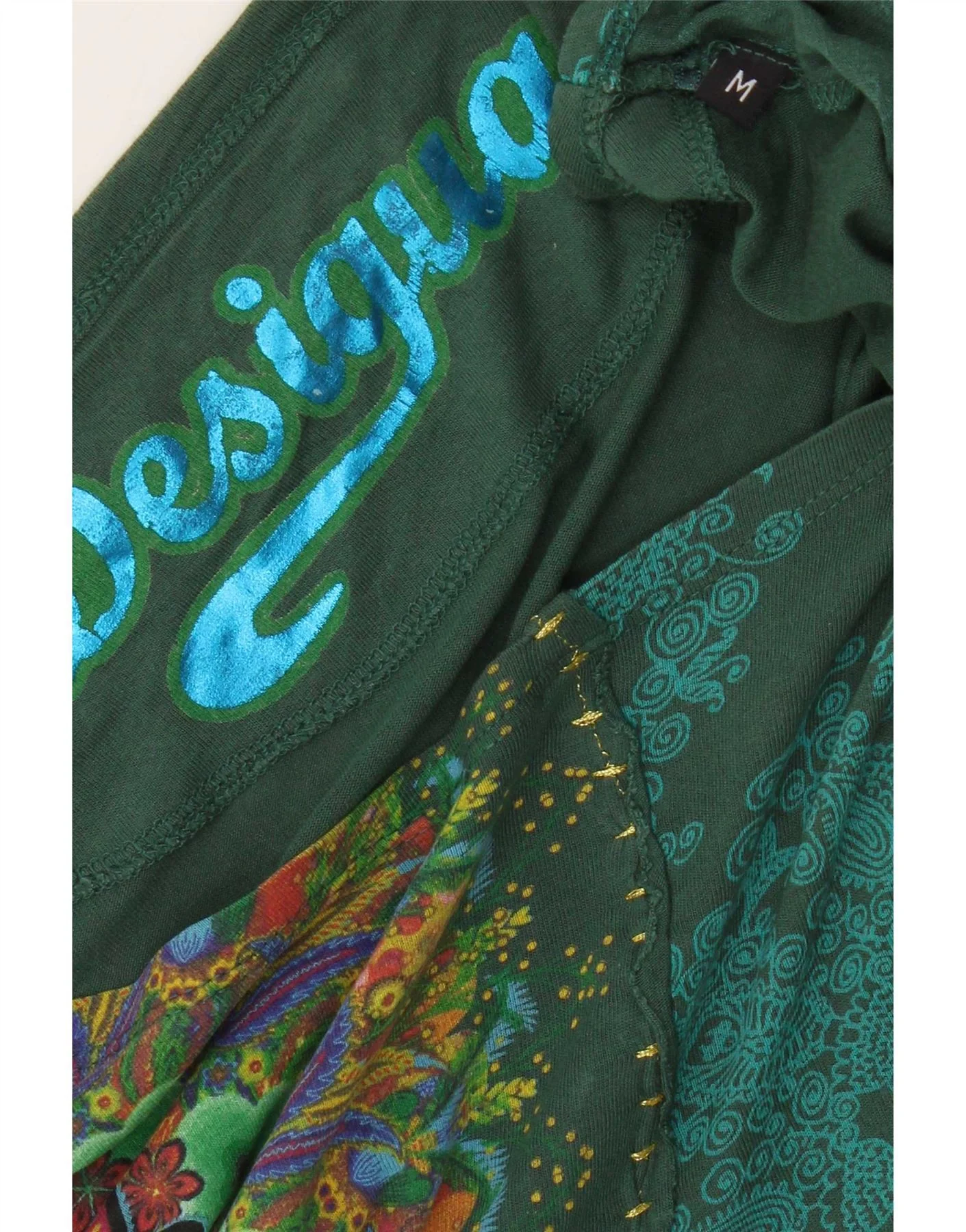 Desigual Womens Oversized Graphic Batwing Blouse Top UK 14 Medium Green - Image 3