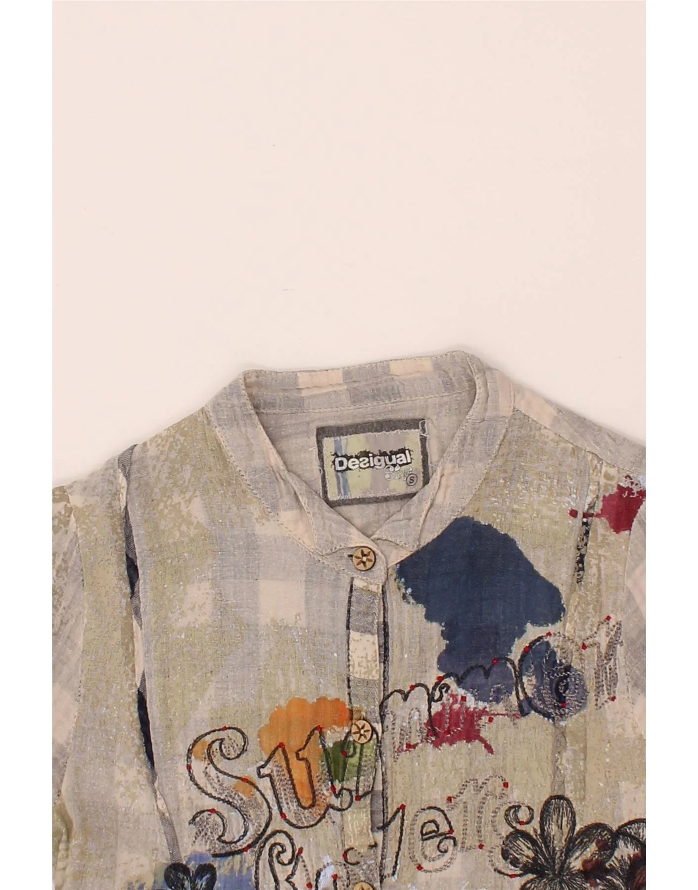 DESIGUAL Womens Pullover Shirt Dress UK 10 Small Grey Floral Cotton - Image 3