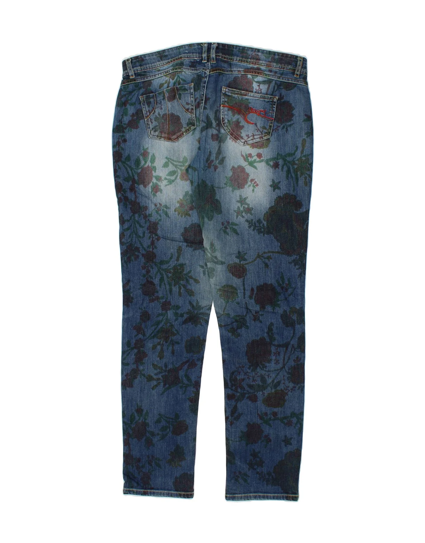 DESIGUAL Womens Skinny Jeans W32 L32 Blue Floral Polyester - Image 2