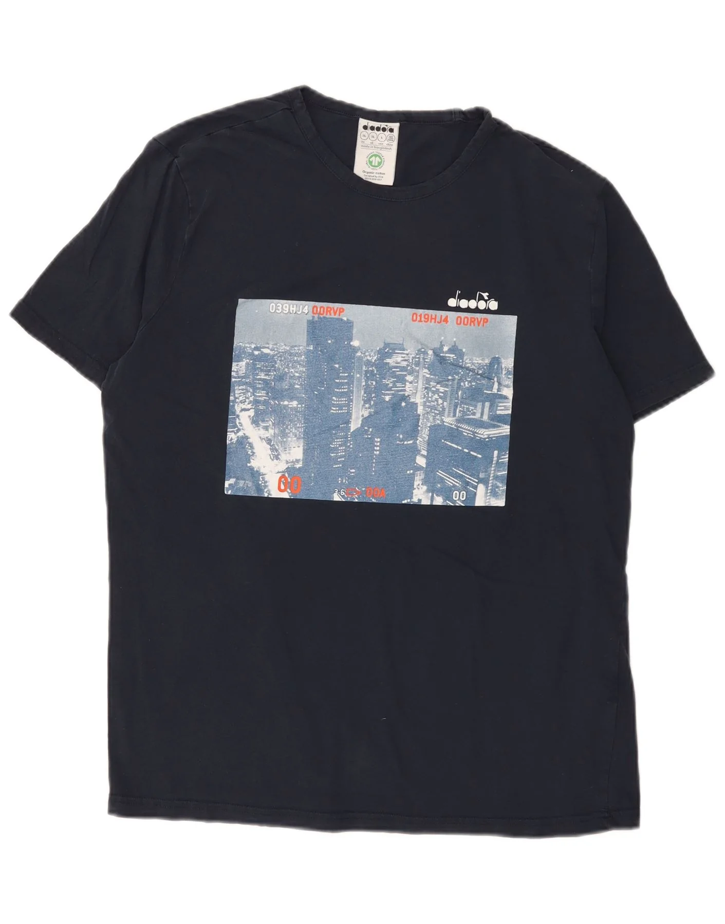Diadora Mens Graphic T-Shirt Top XL Navy Blue Cotton
