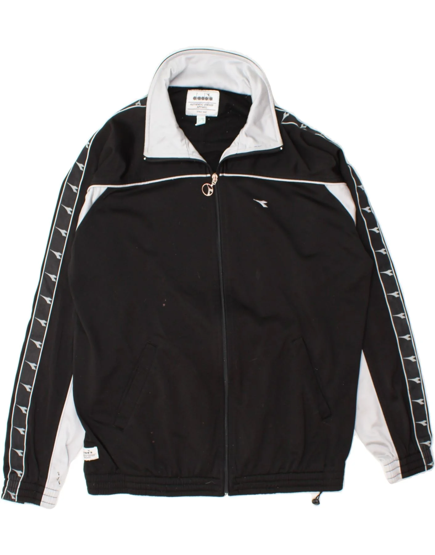 DIADORA Mens Graphic Tracksuit Top Jacket UK 40 Medium Black Colourblock