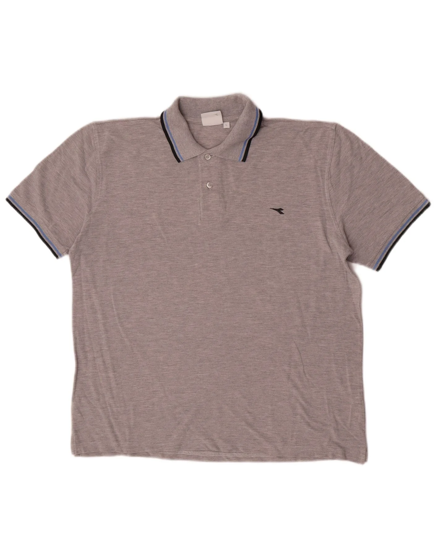 Diadora Mens Polo Shirt Large Grey Striped Cotton