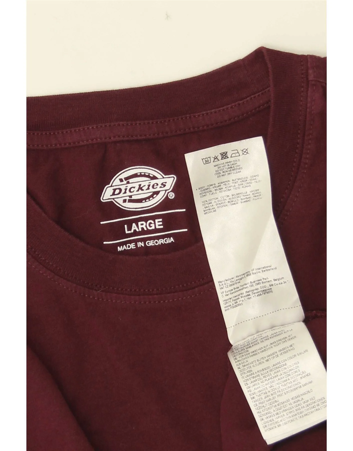 Dickies Mens T-Shirt Top Large Burgundy Cotton - Image 3