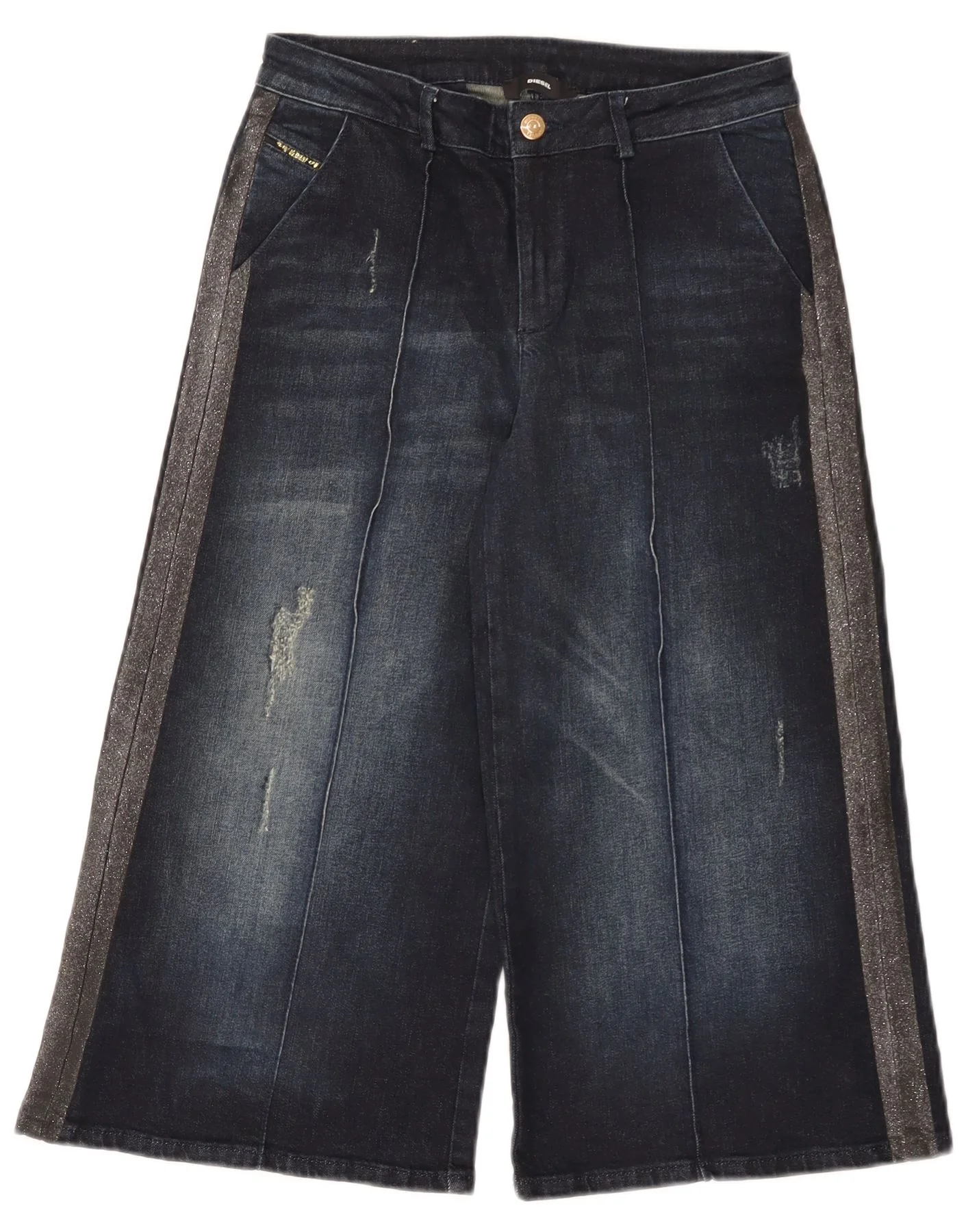 Diesel Girls Capri Wide Leg Jeans 11-12 Years W28 L20 Navy Blue Colourblock