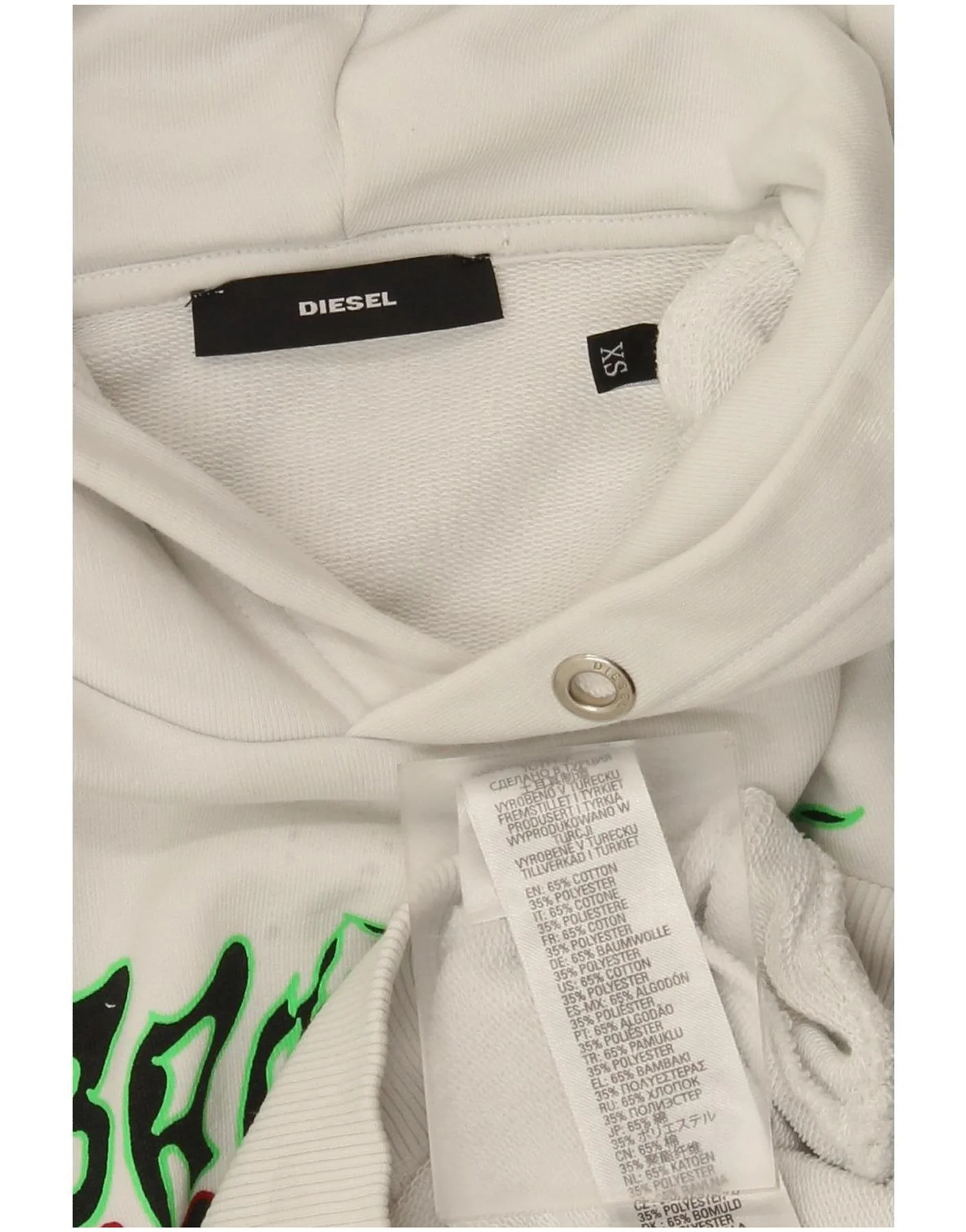 Diesel Mens Graphic Hoodie Jumper XS White Cotton - Image 4
