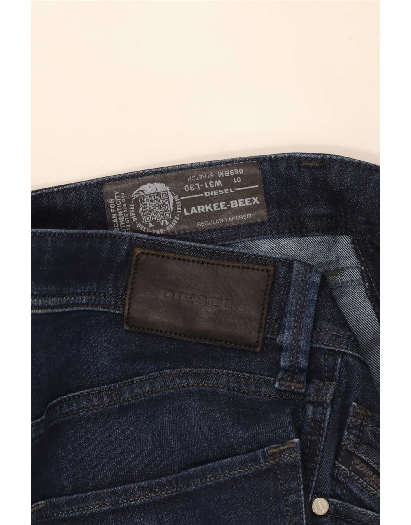 Diesel Mens Larkee-Beex Distressed Regular Tapered Jeans W31 L30 Navy Blue - Image 3