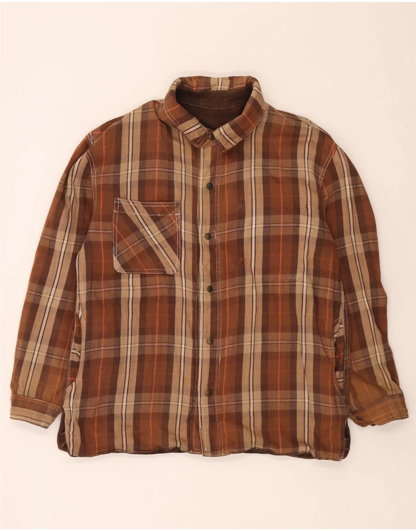 Diesel Mens Reversible Jacket UK 40 Large Brown Plaid Leather - Image 5