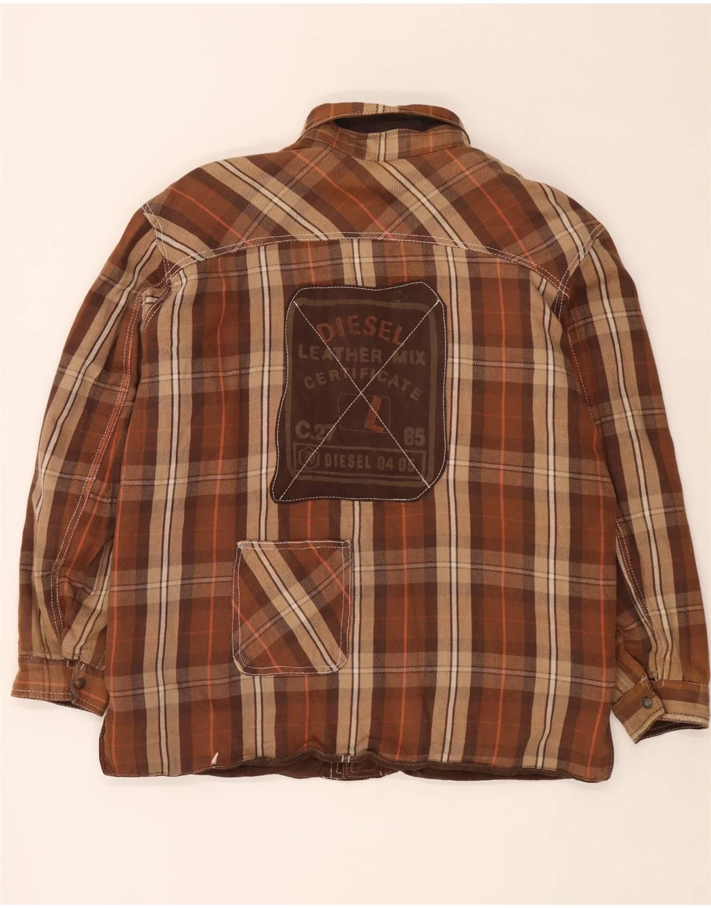 Diesel Mens Reversible Jacket UK 40 Large Brown Plaid Leather - Image 6