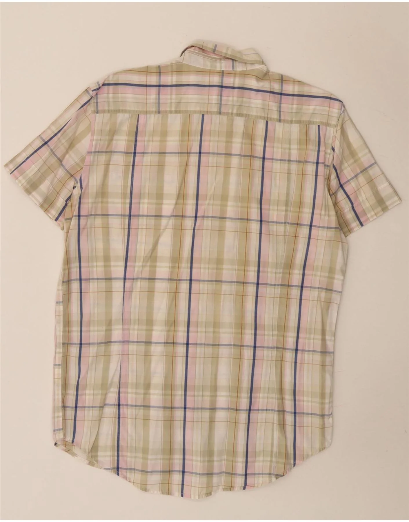 Diesel Mens Short Sleeve Shirt Large Beige Check Cotton - Image 2