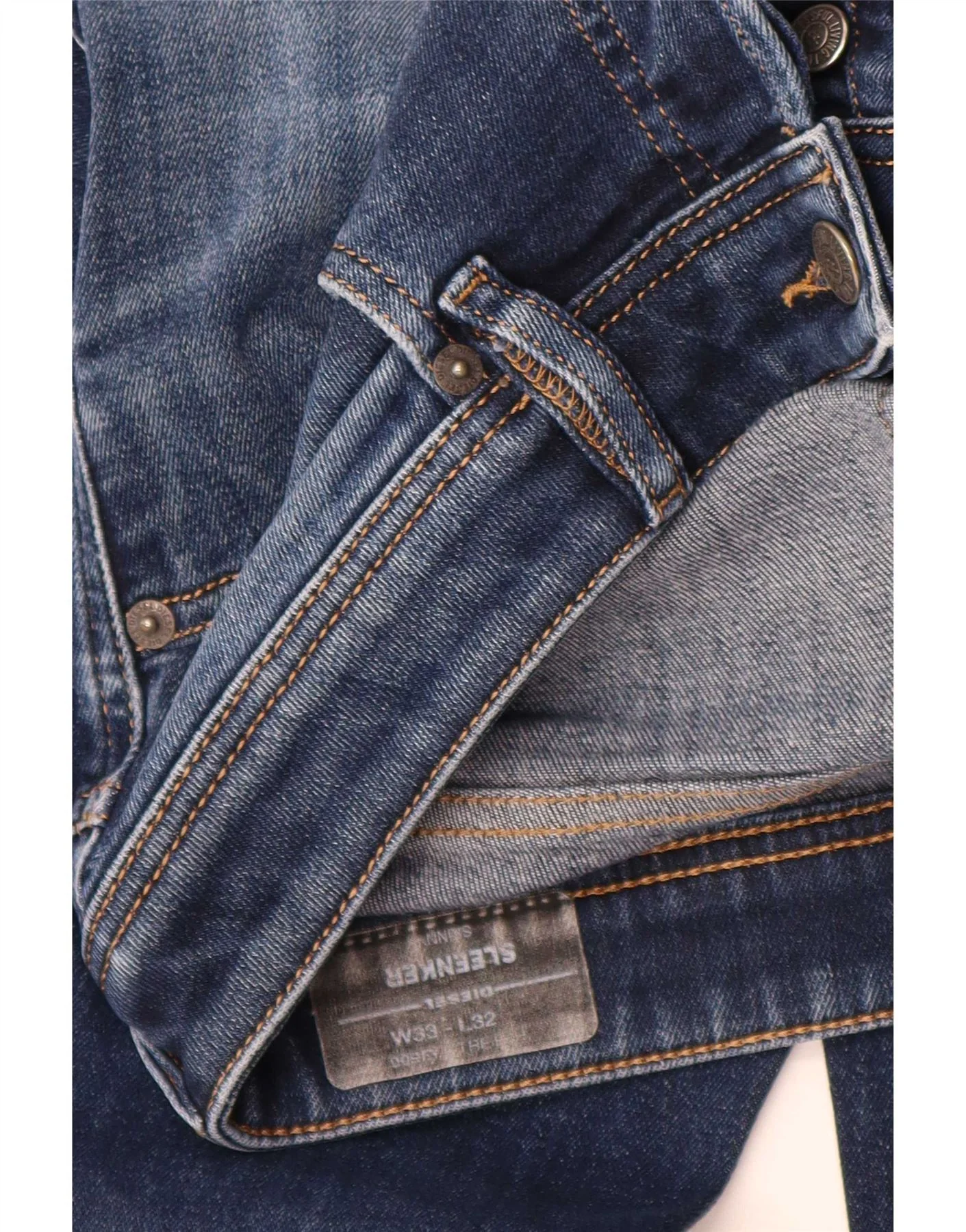 Diesel Mens Sleenker Distressed Skinny Jeans W33 L32 Blue Cotton - Image 3