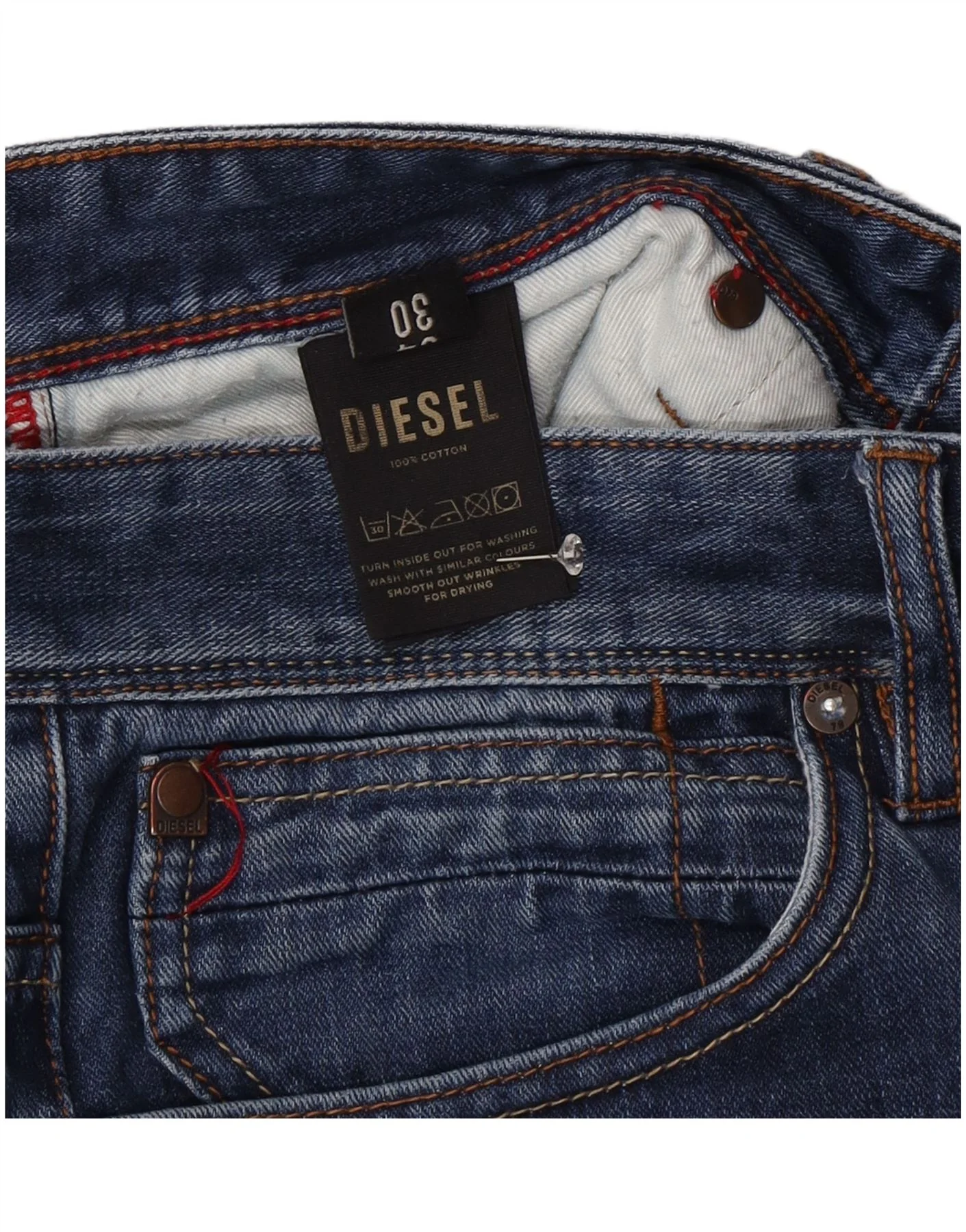 Diesel Mens Straight Jeans W34 L30 Blue Cotton - Image 3