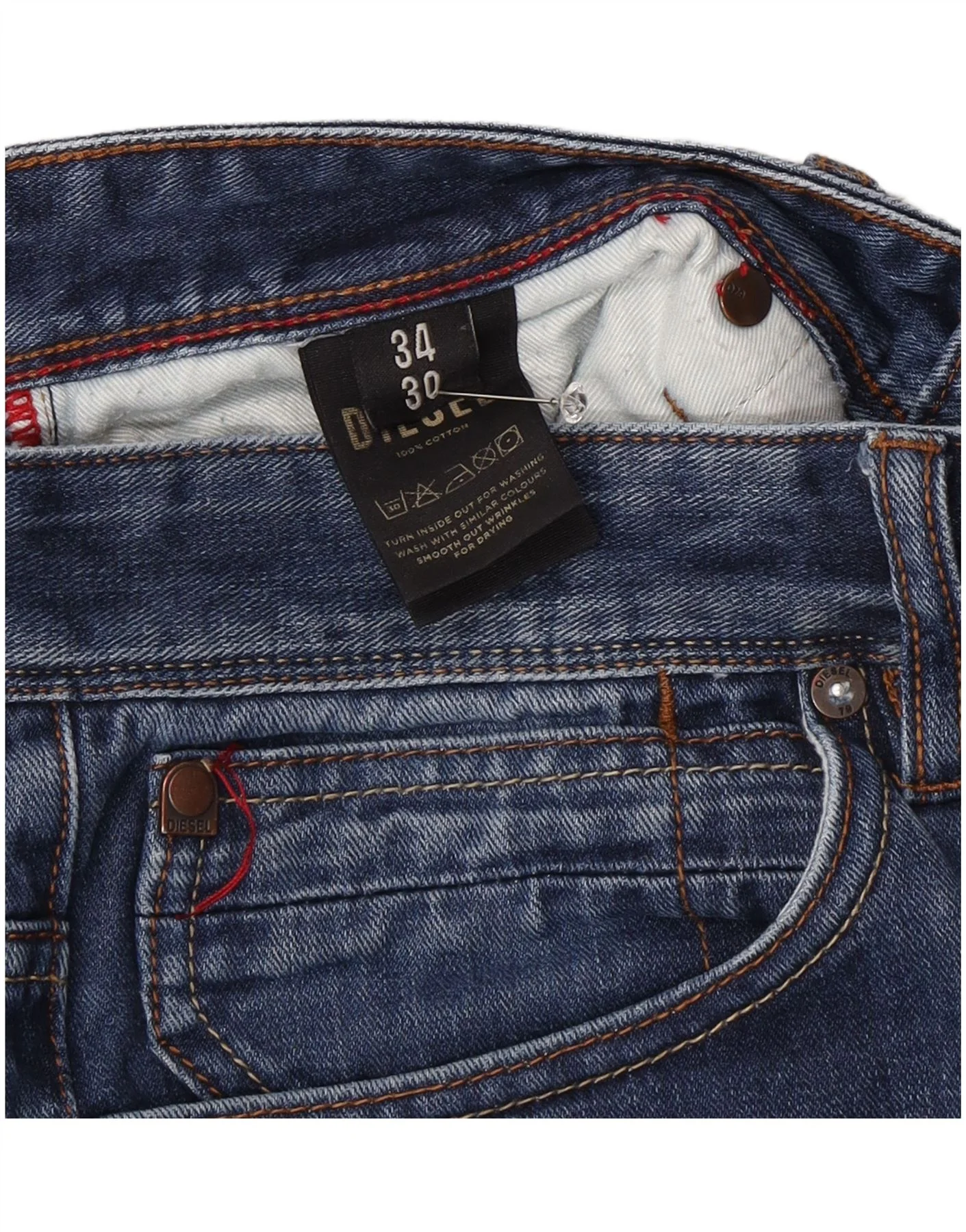 Diesel Mens Straight Jeans W34 L30 Blue Cotton - Image 4