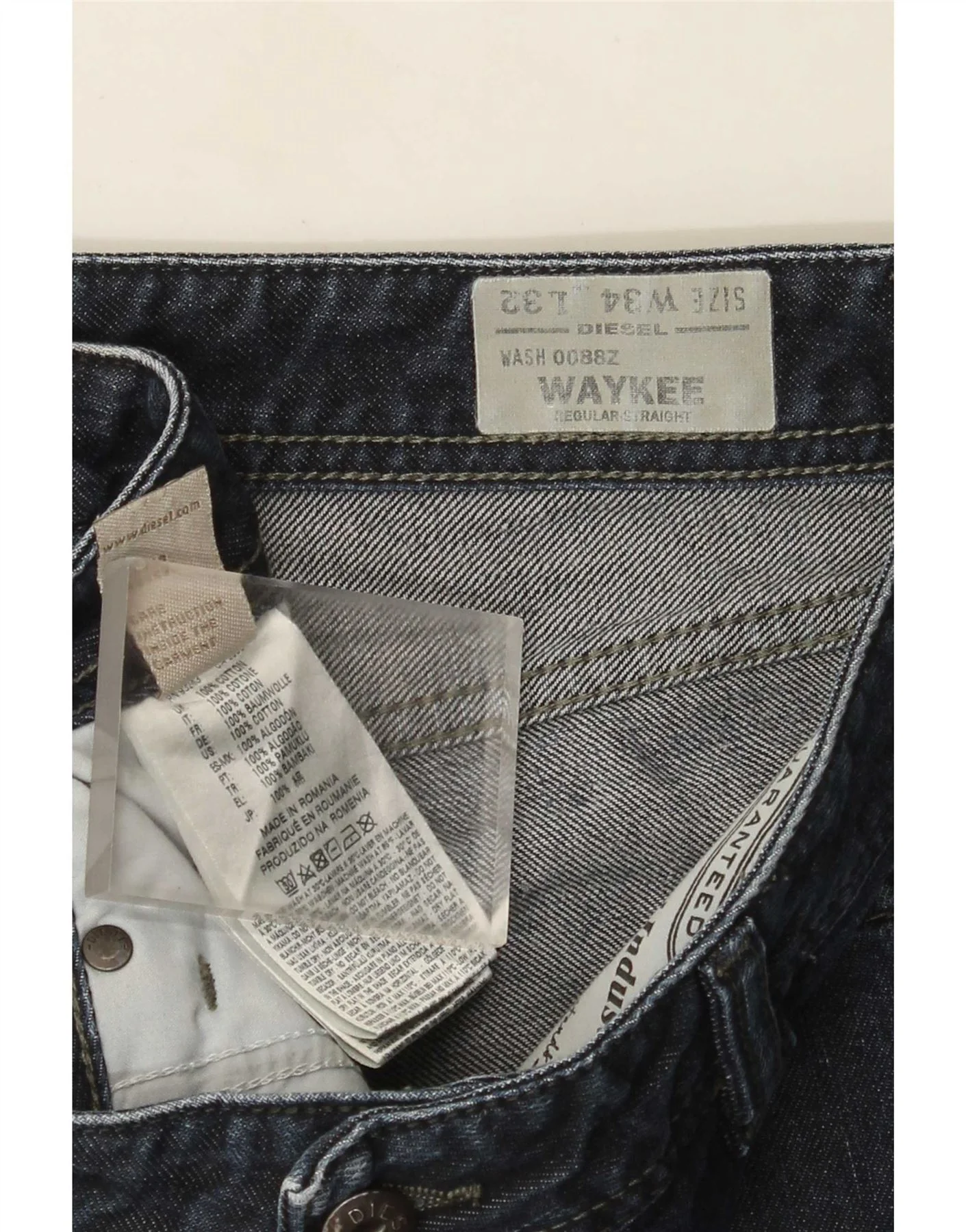 Diesel Mens Waykee Regular Straight Jeans W34 L32 Blue Cotton - Image 3