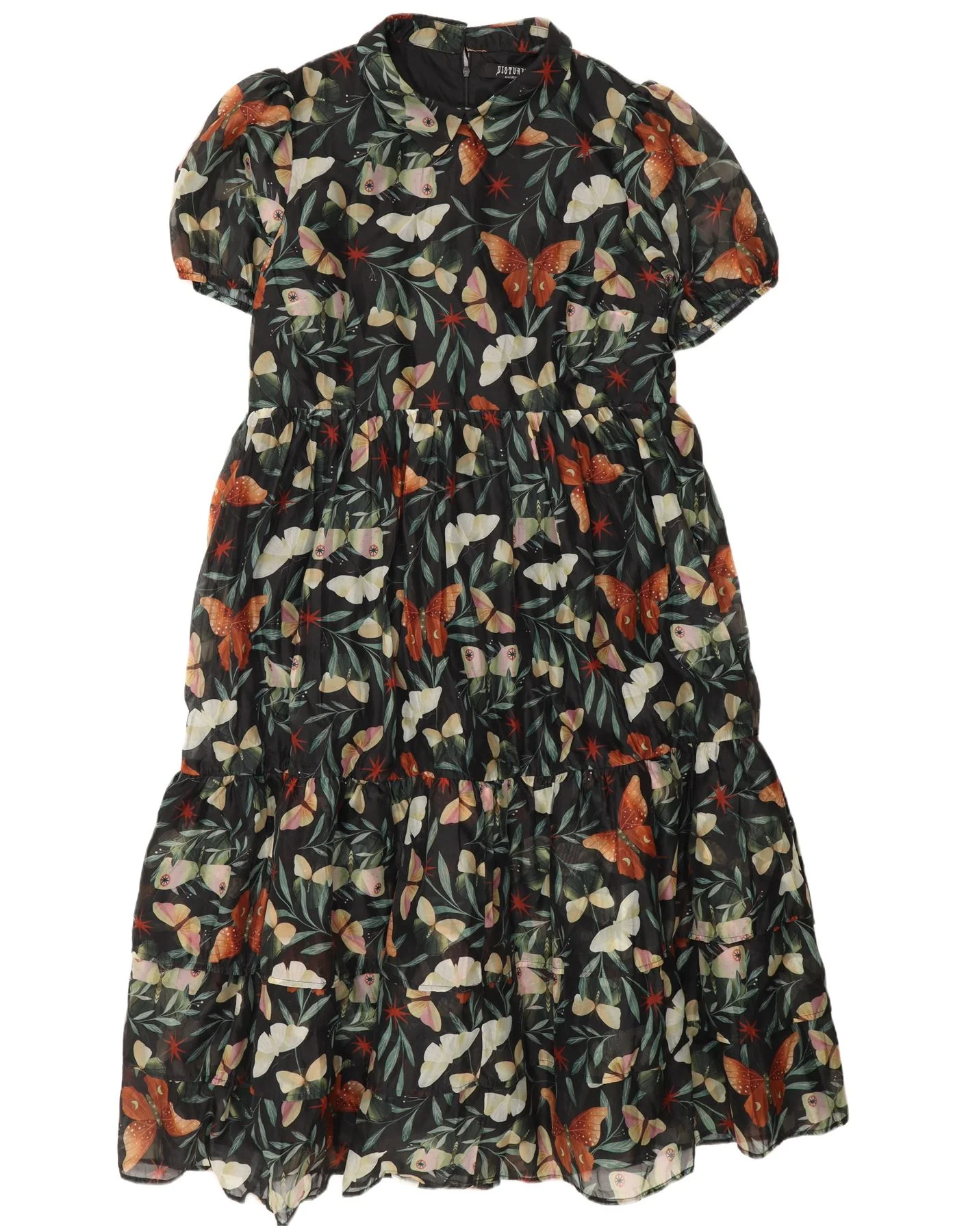 Disturbia Womens Abstract Pattern Tiered Dress UK 20 2XL Green Butterfly