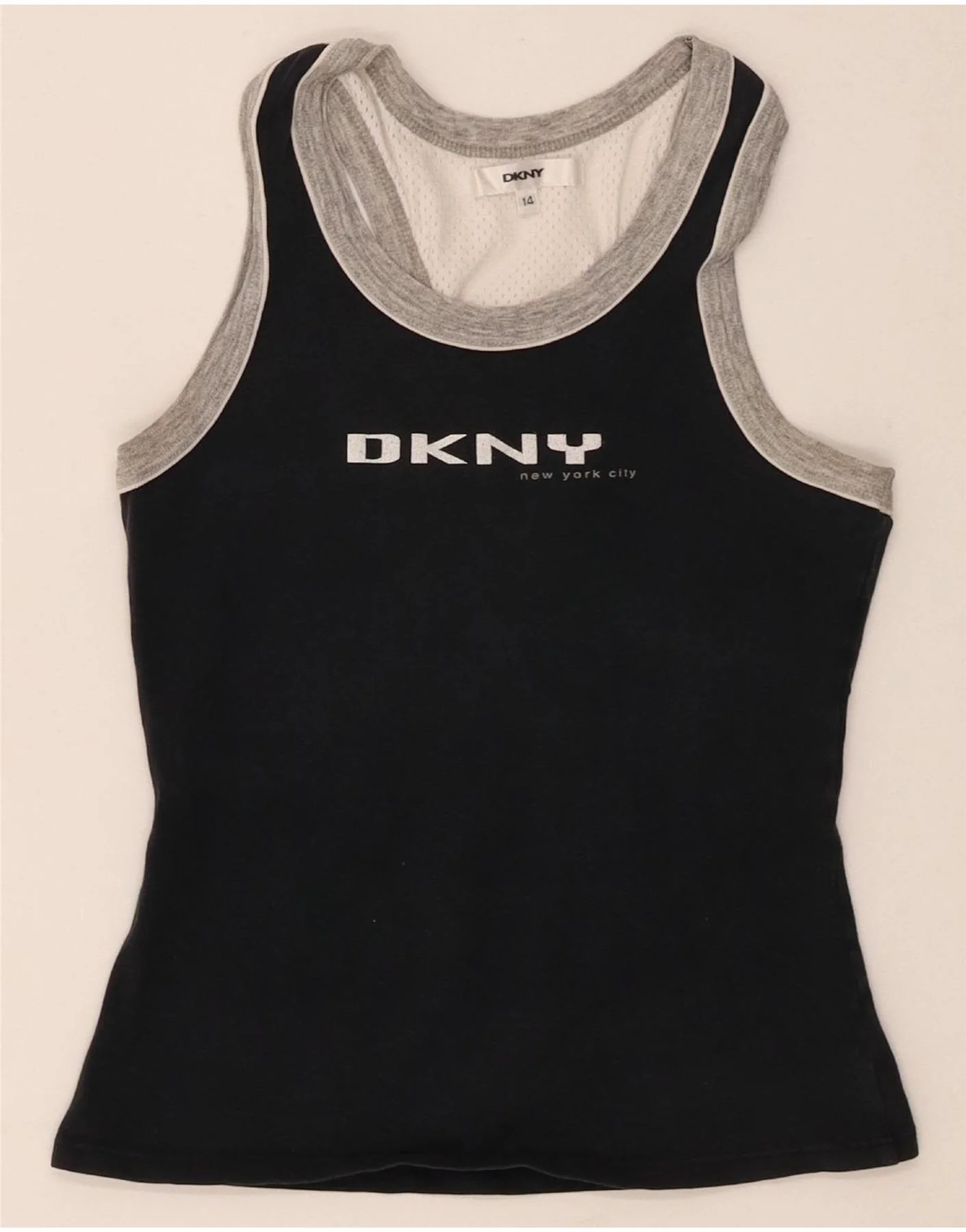 Dkny Girls Graphic Vest Top 13-14 Years Navy Blue Colourblock