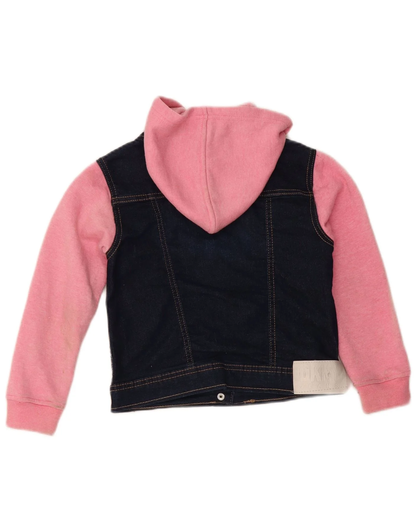 Dkny Girls Hooded Denim Jacket 5-6 Years Navy Blue Colourblock Cotton - Image 2