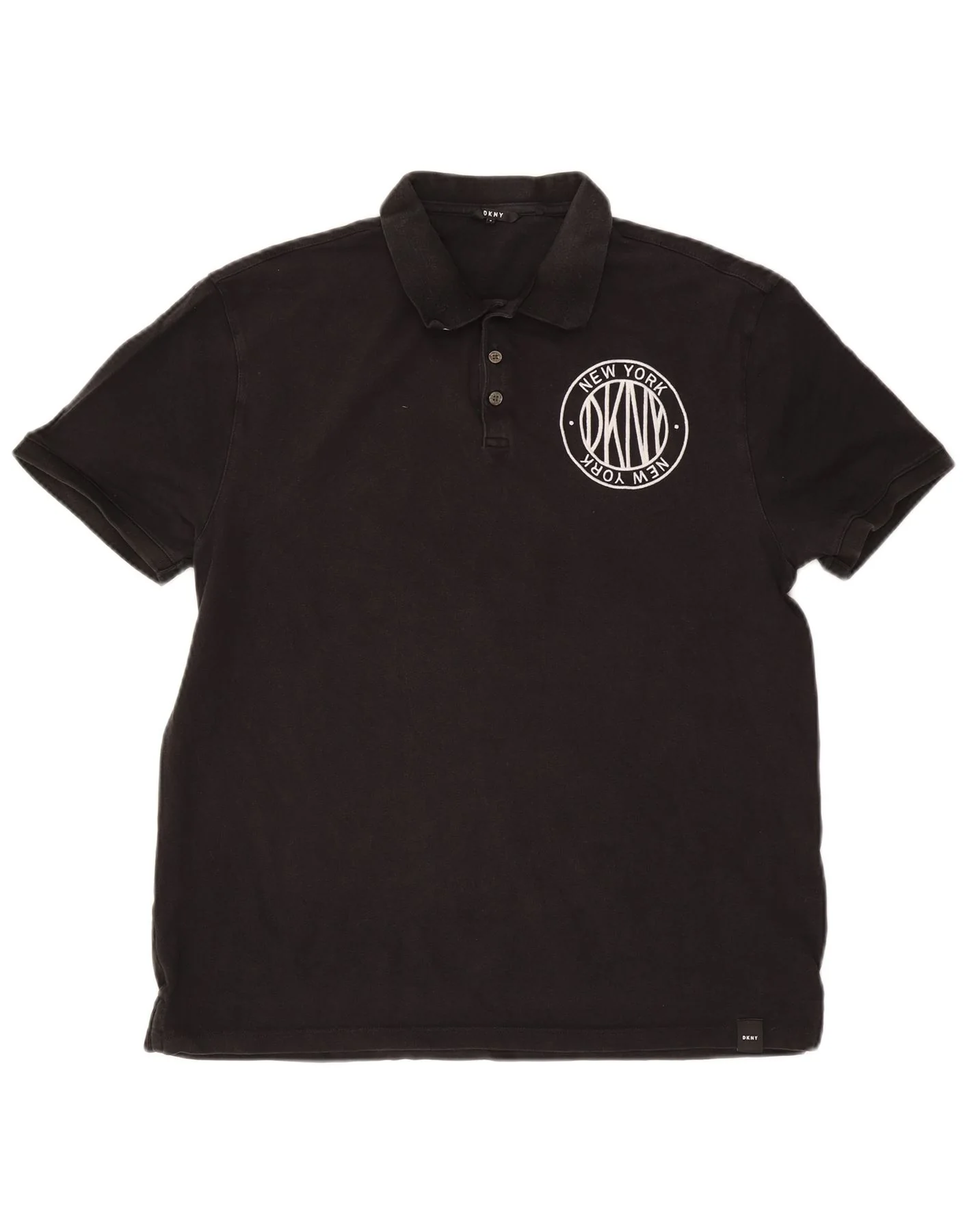Dkny Mens New York Graphic Polo Shirt Medium Black Cotton