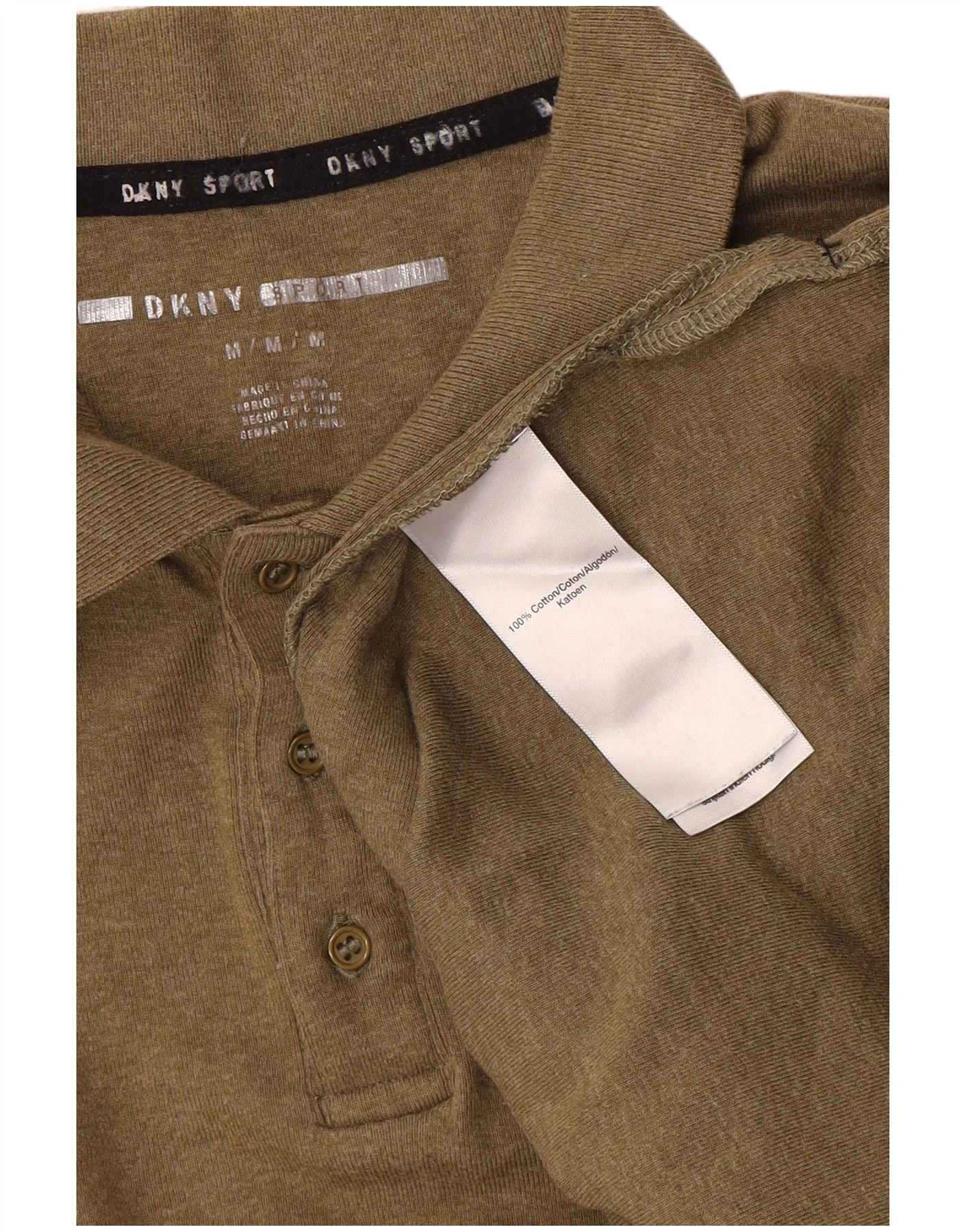 Dkny Mens Polo Shirt Medium Khaki Cotton - Image 3