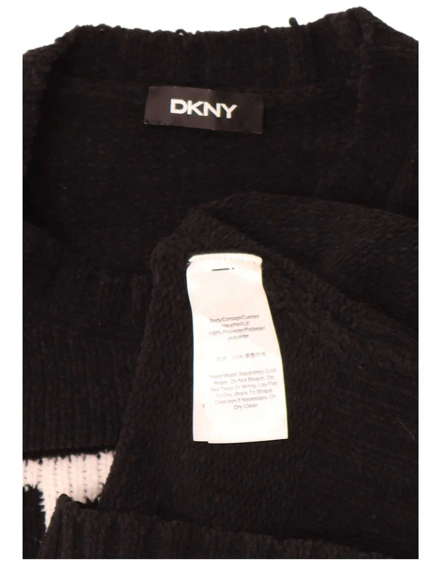 Dkny Womens Graphic Long Sleeve Jumper Dress UK 16 Large Black Colourblock - Image 3