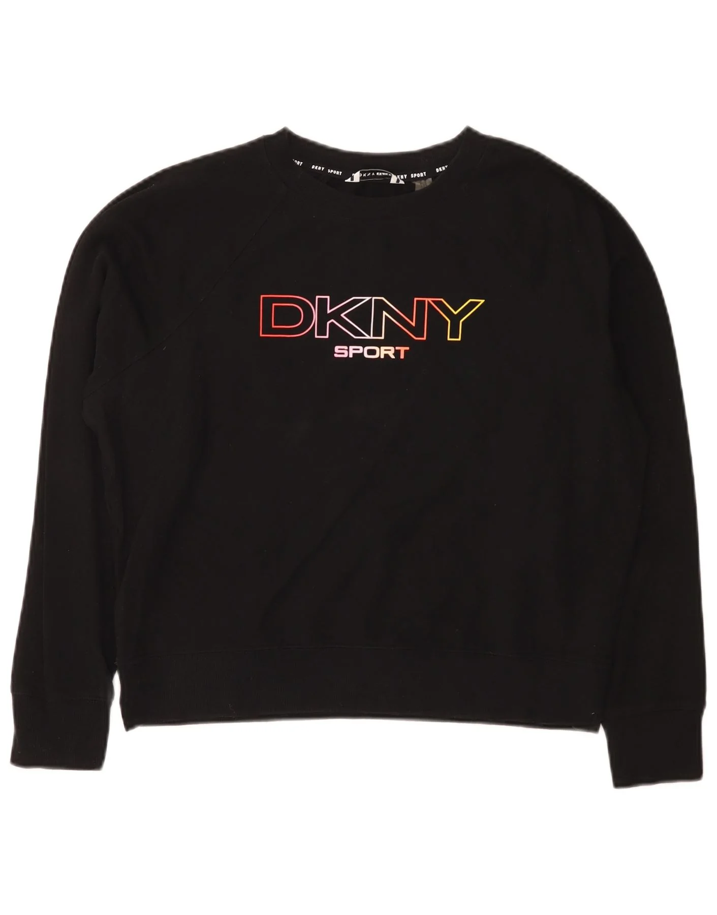 Dkny Womens Graphic Oversized Sweatshirt Jumper UK 6 XS Black Cotton