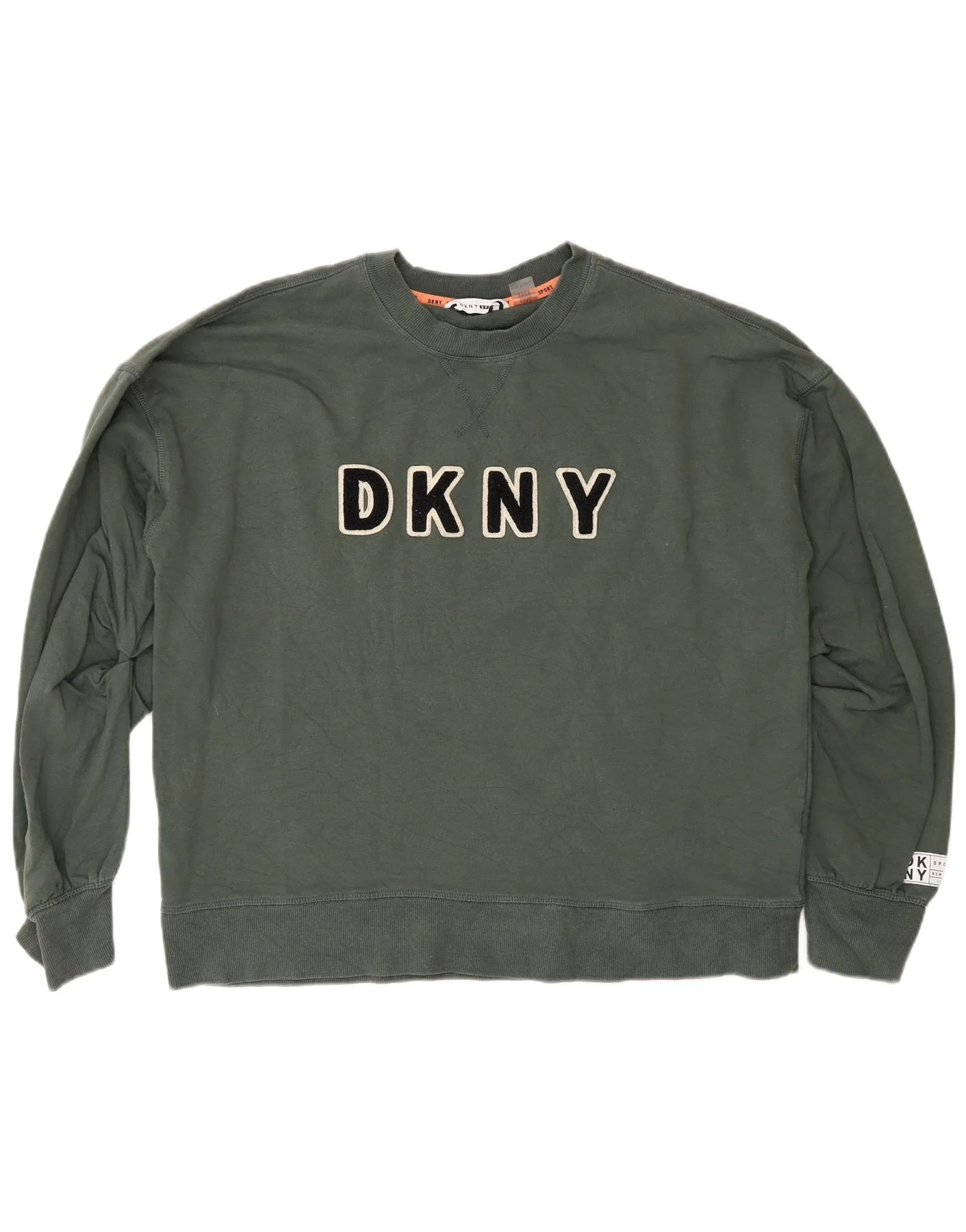 Dkny Womens Graphic Relaxed Fit Sweatshirt Jumper UK 14 Medium Green Cotton