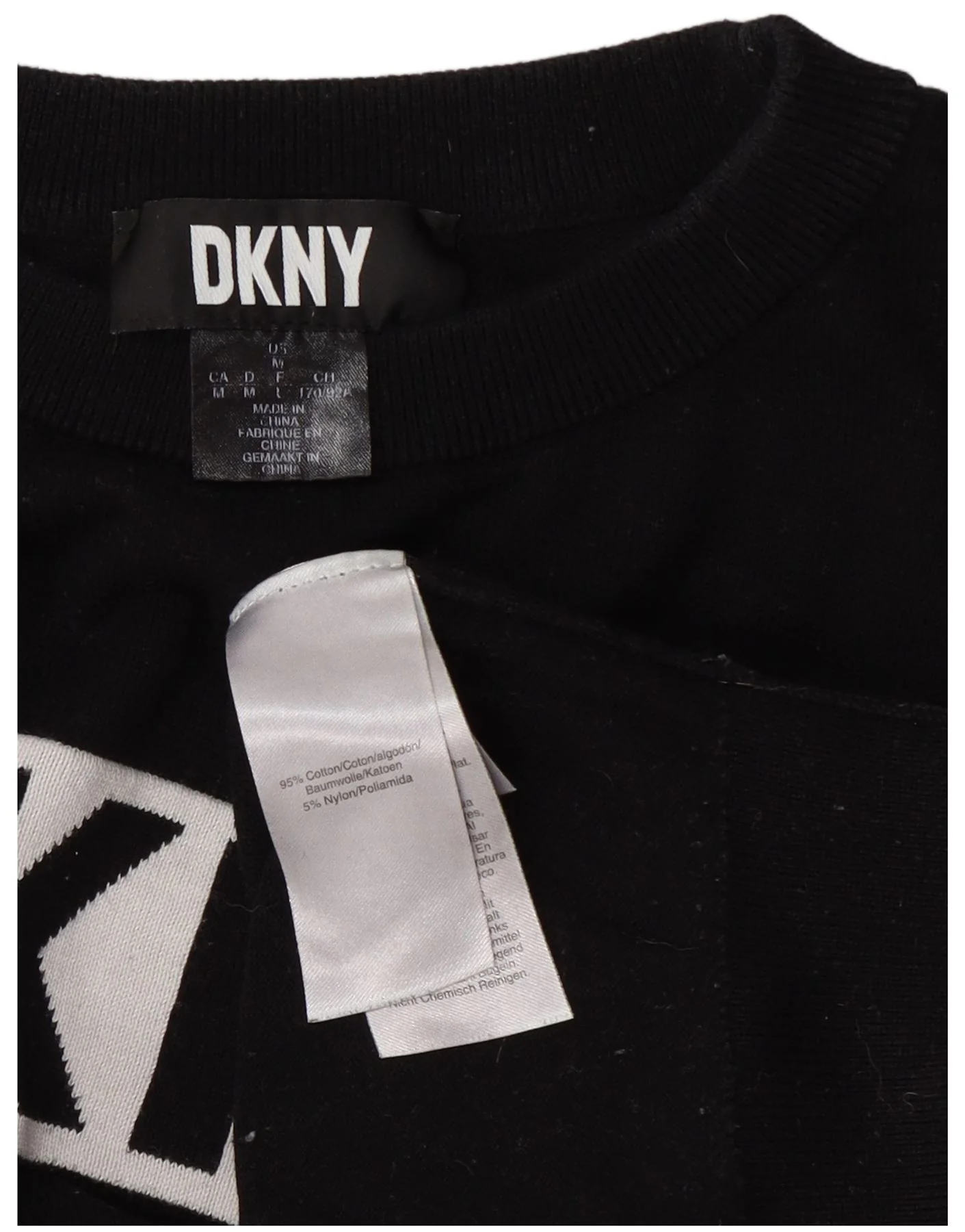 Dkny Womens Graphic Sweatshirt Jumper UK 14 Medium Black Colourblock Cotton - Image 3