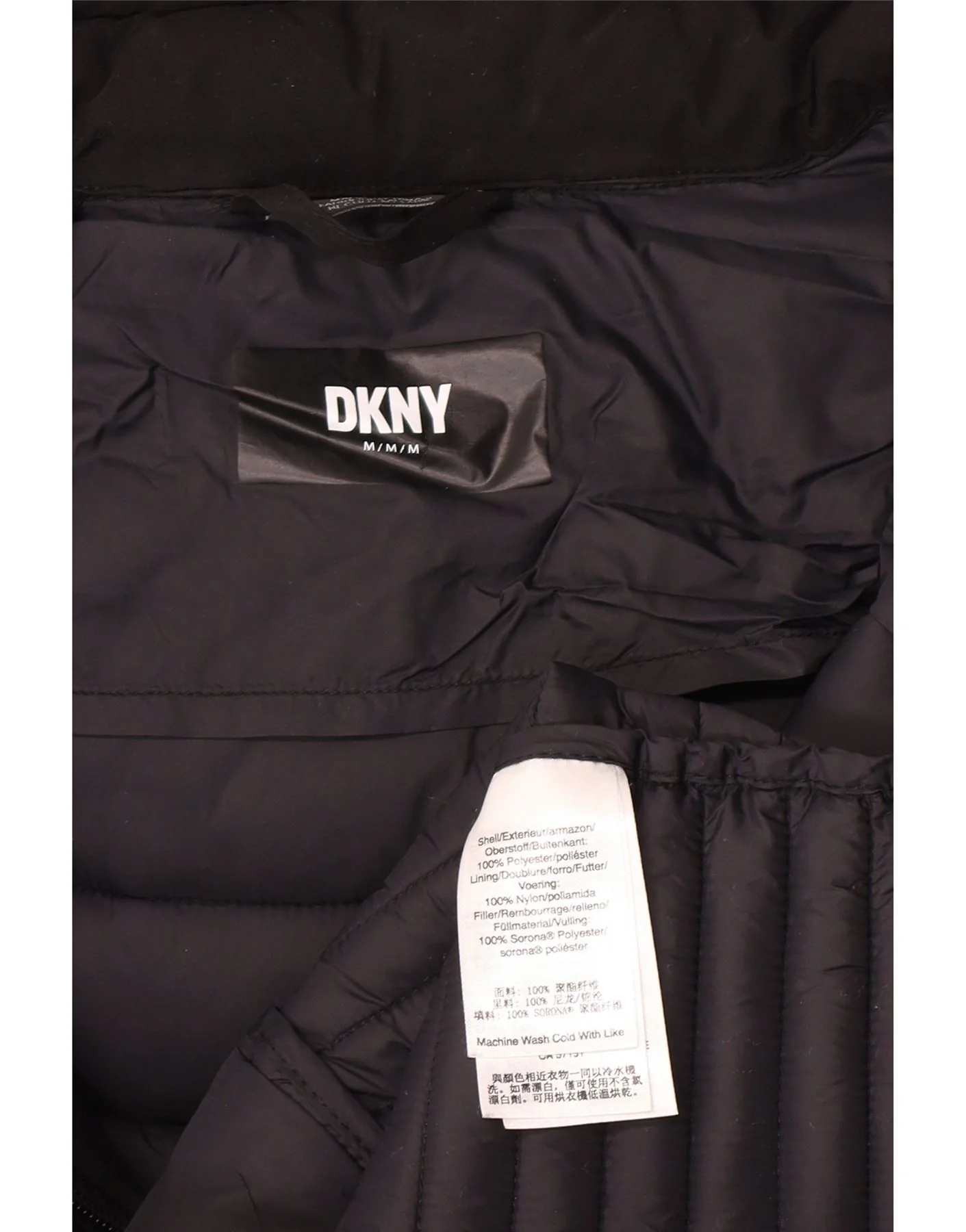 Dkny Womens Hooded Padded Coat UK 12 Medium Black Polyester - Image 3