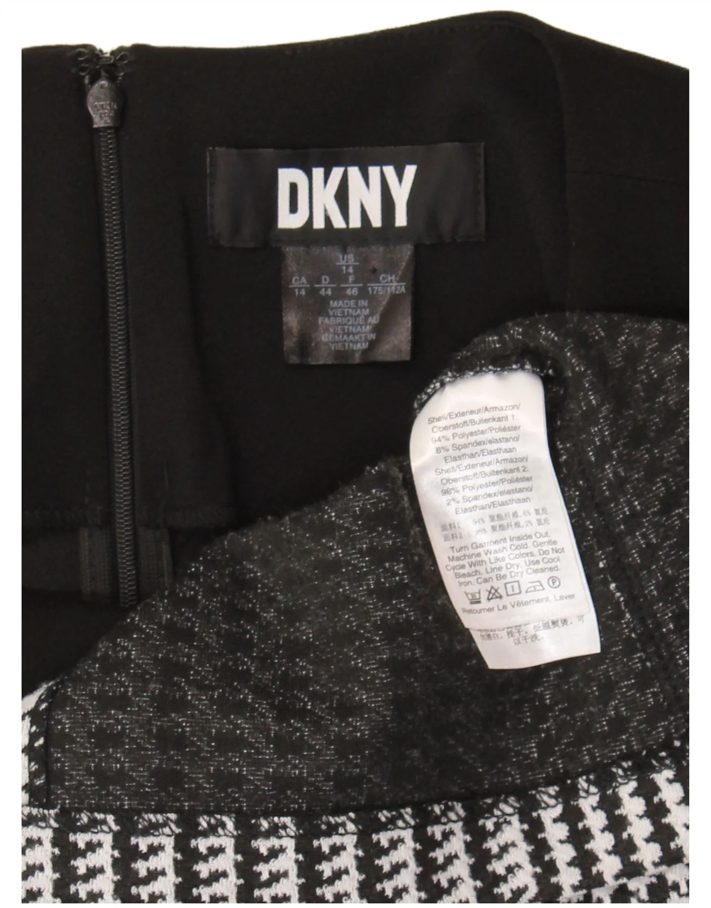 Dkny Womens Long Sleeve Sheath Dress US 14 XL Black Houndstooth Classic - Image 3