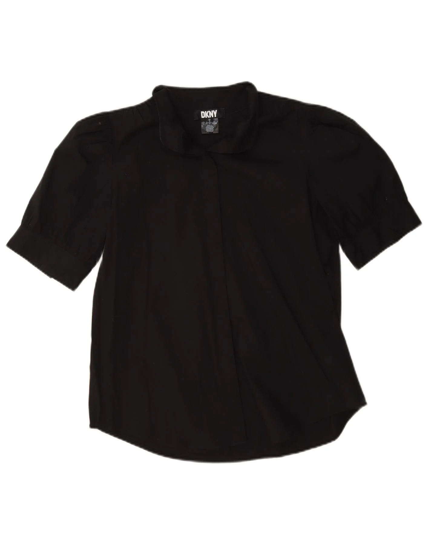 Dkny Womens Short Sleeve Shirt UK 10 Small Black Cotton
