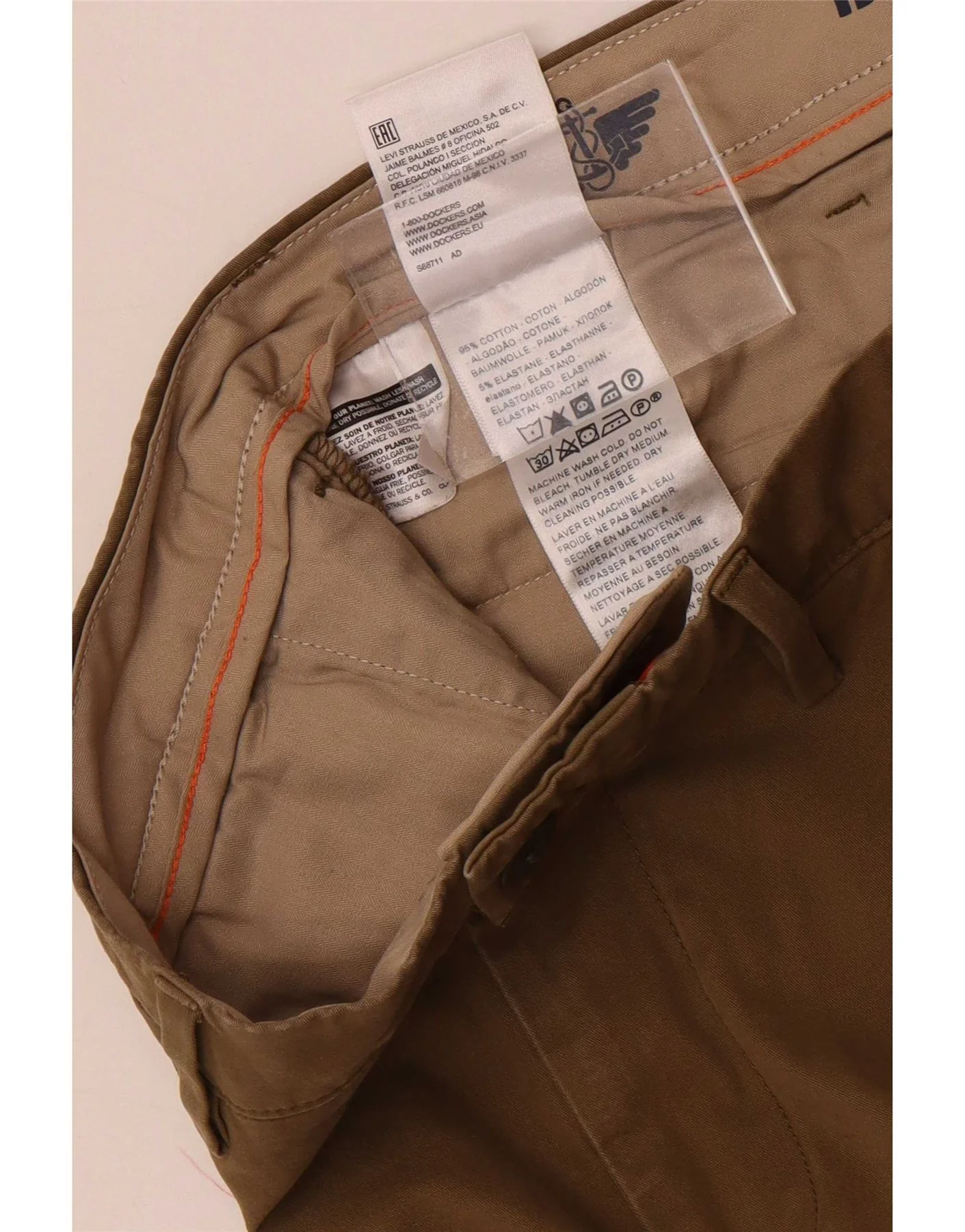 Dockers Mens Khakis Slim Chino Trousers W32 L32 Khaki Cotton - Image 3
