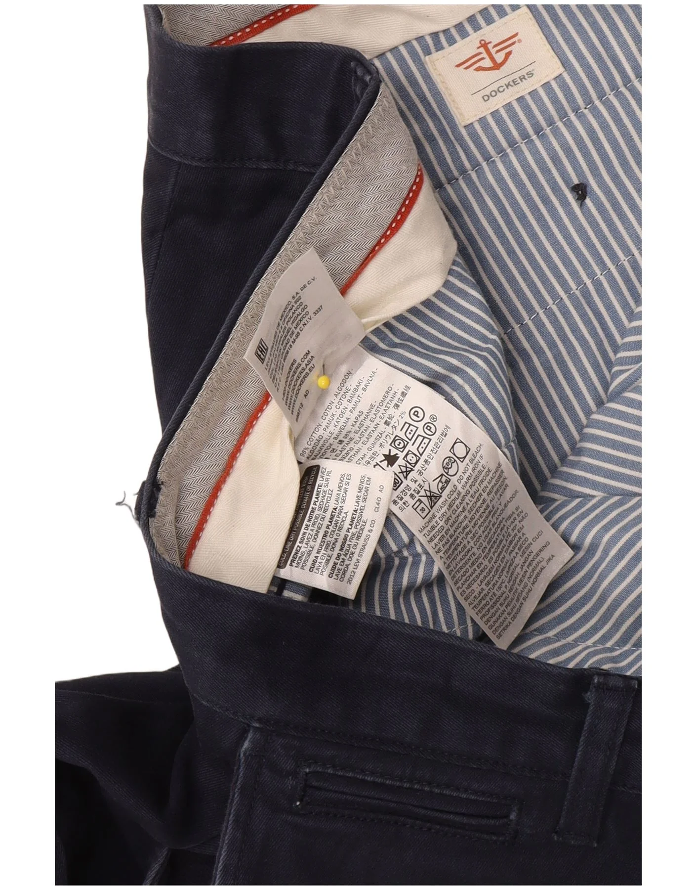 Dockers Mens Regular Fit Chino Trousers W36 L34 Navy Blue Cotton - Image 3