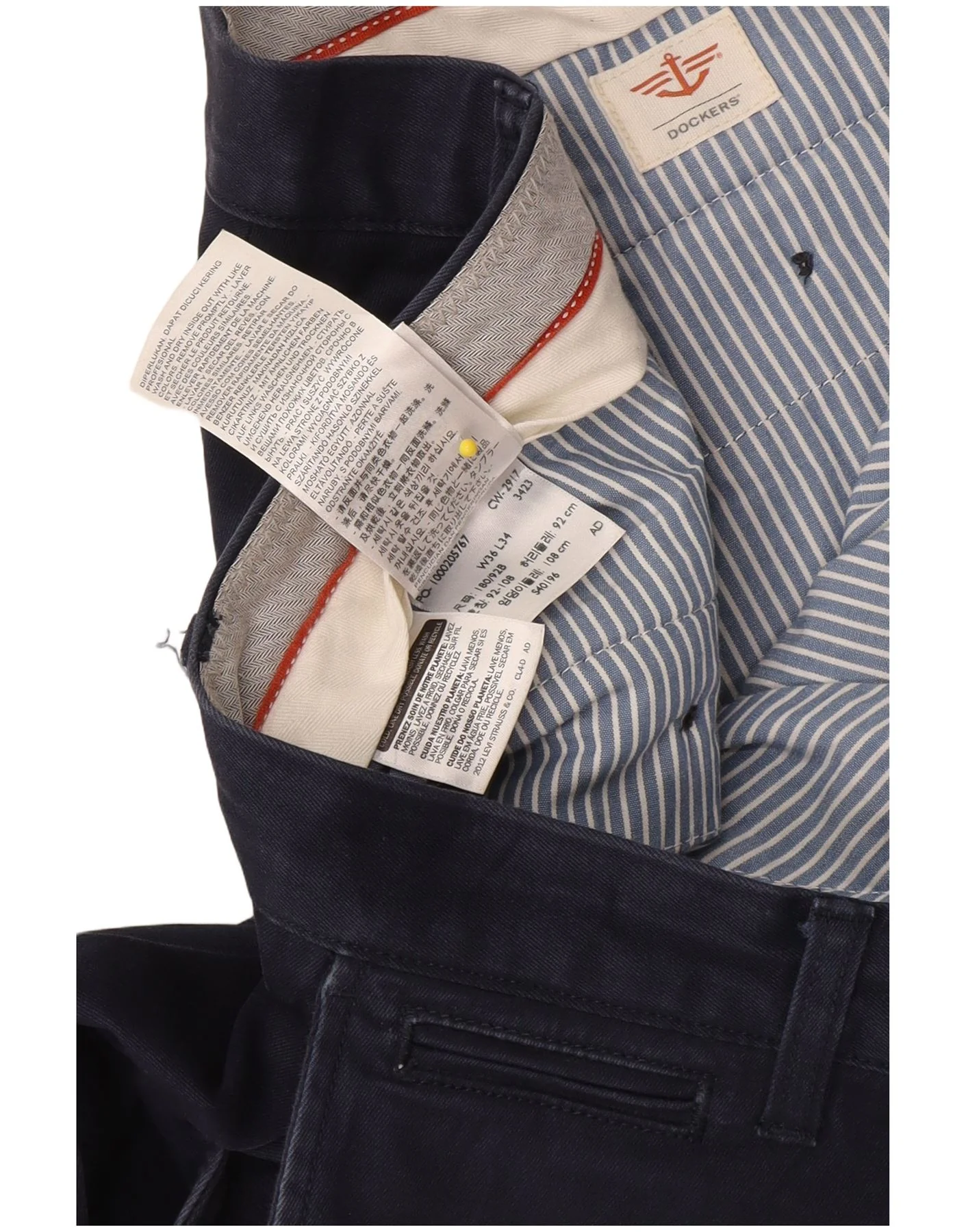 Dockers Mens Regular Fit Chino Trousers W36 L34 Navy Blue Cotton - Image 4