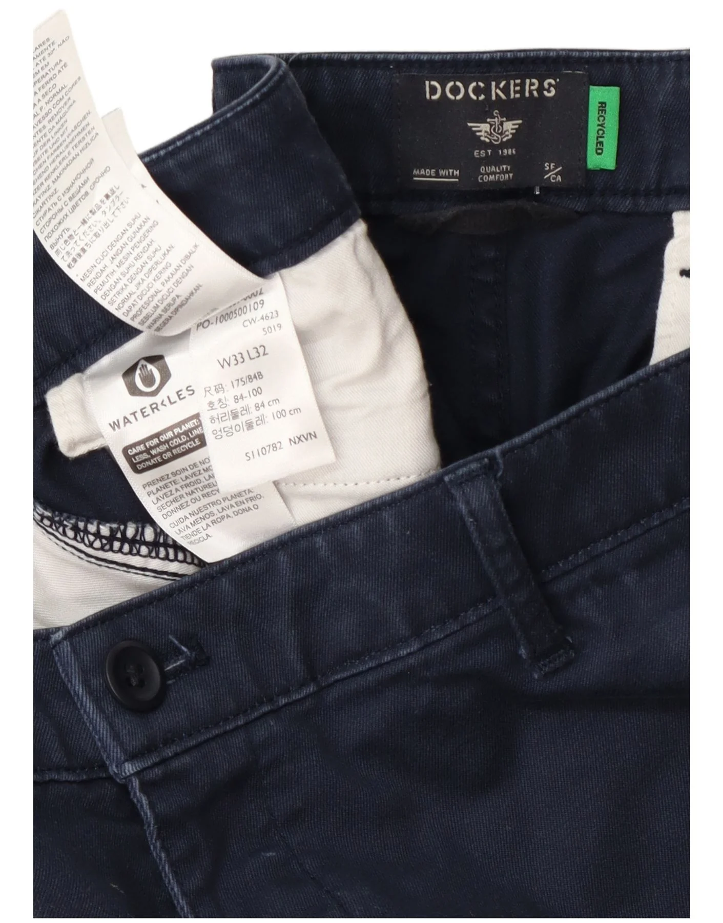 Dockers Mens Slim Chino Trousers W33 L32 Navy Blue Cotton - Image 3