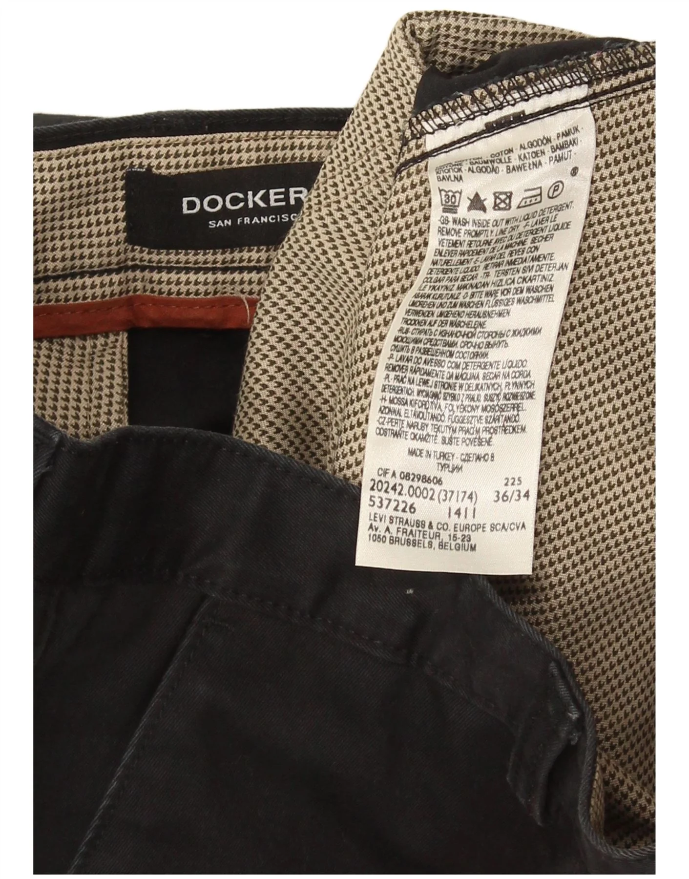Dockers Mens Slim Fit Chino Trousers W36 L34 Black Cotton - Image 3