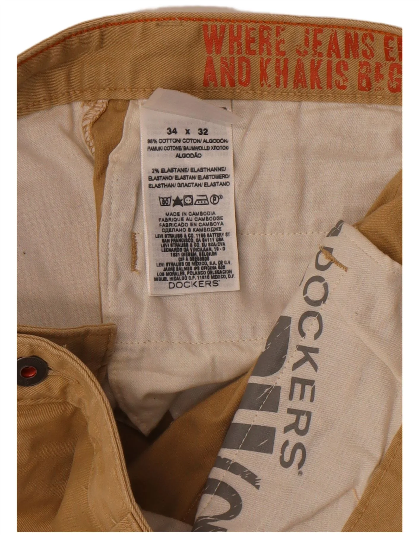 Dockers Mens Straight Casual Trousers W34 L32 Beige Cotton - Image 4