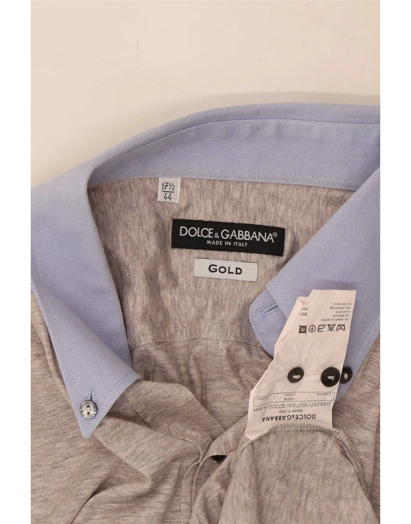 Dolce & Gabbana Mens Shirt Size 44 17 1/2 XL Grey Colourblock Cotton - Image 3