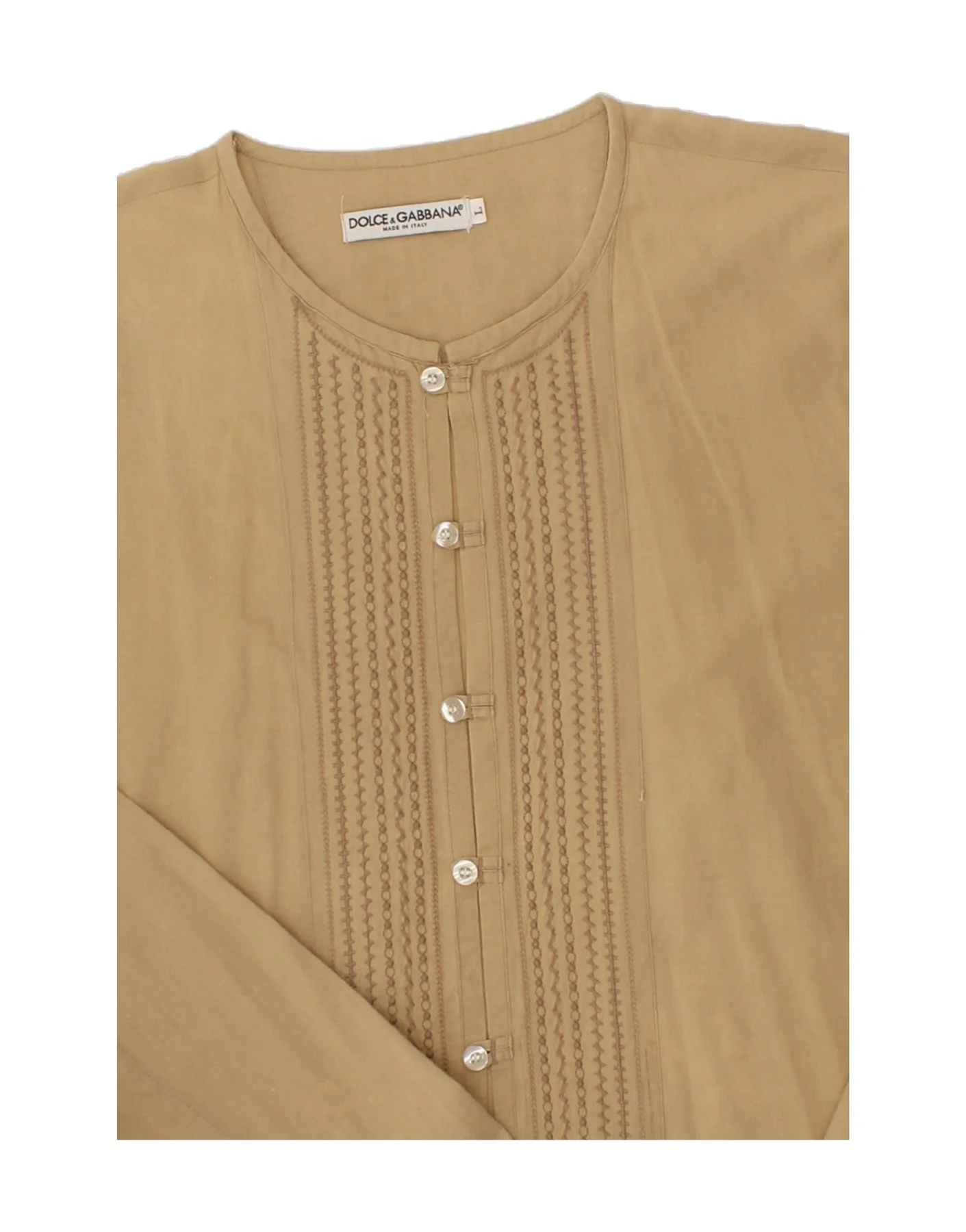 DOLCE & GABBANA Womens Shirt Blouse UK 16 Large Beige Cotton - Image 4