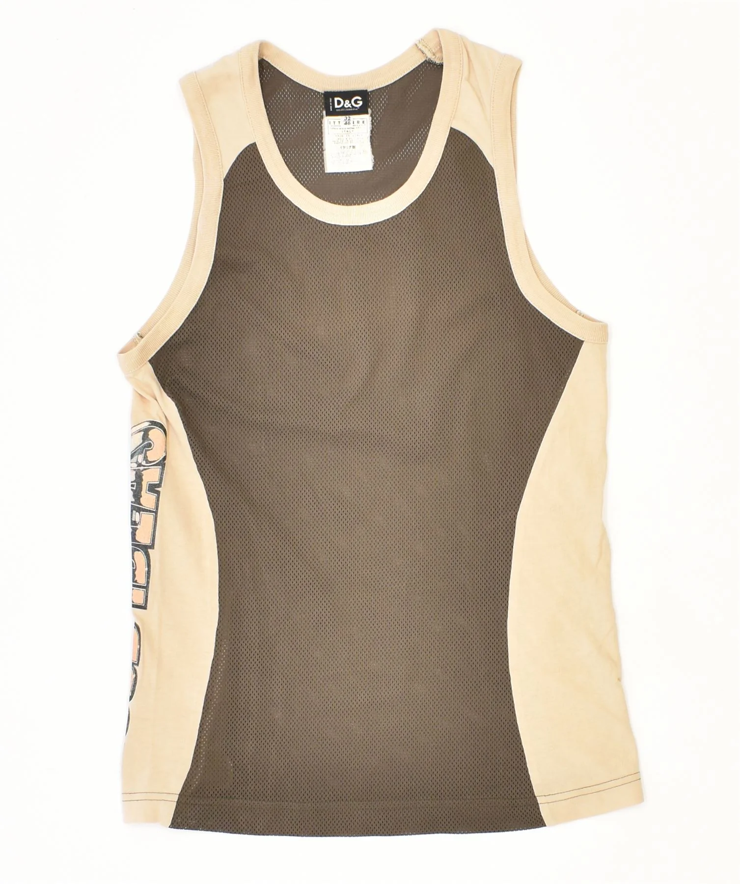 DOLCE & GABBANA Womens Slim Fit Vest Top IT 46 Large Khaki Polyester