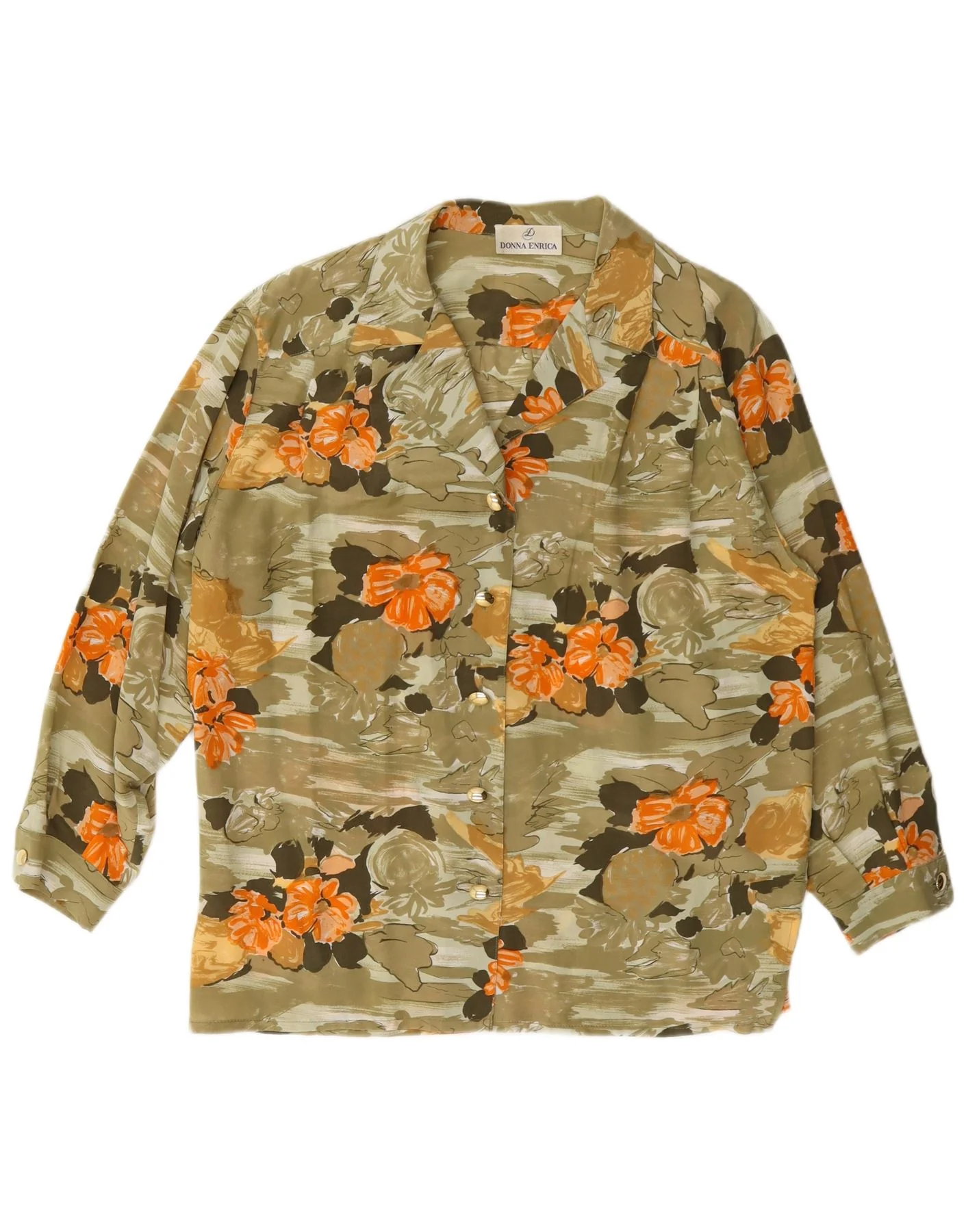 Donna Enrica Womens Shirt Blouse UK 14 Large Khaki Floral