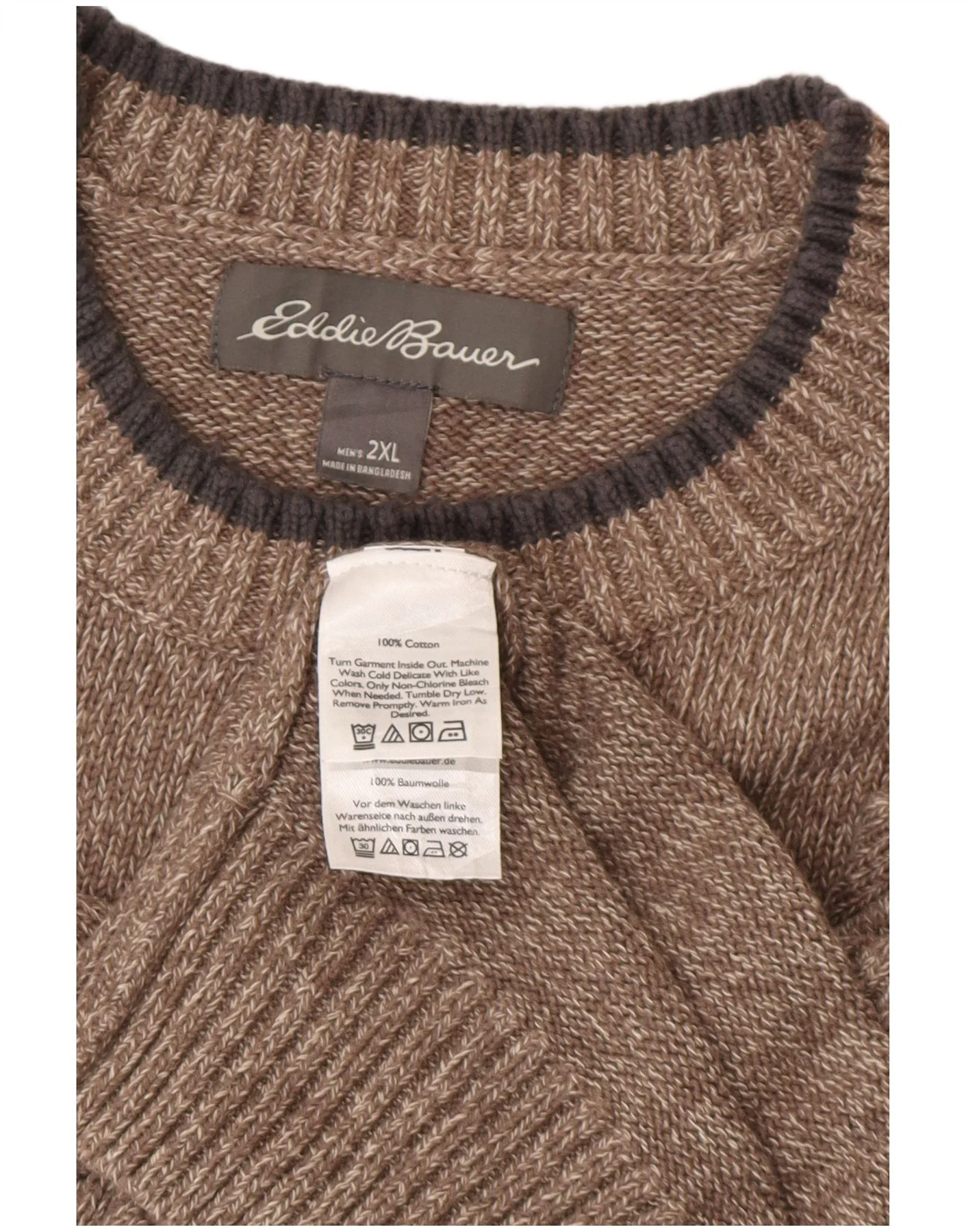 Eddie Bauer Mens Crew Neck Jumper Sweater 2XL Brown Cotton - Image 3